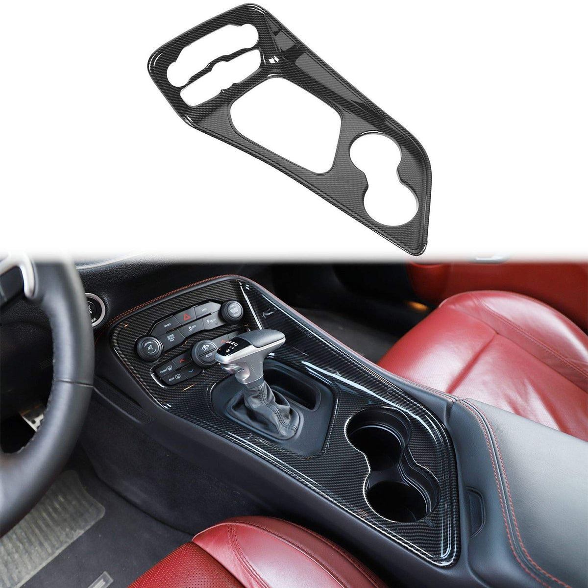 Voodonala For Challenger Gear Shift Shifter Panel Shift Lever Panel Transmission Gear Selector Gearstick Panel Cover Trim Fit For 2015-2025+ Dodge Challenger Interior Accessories Carbon Fiber