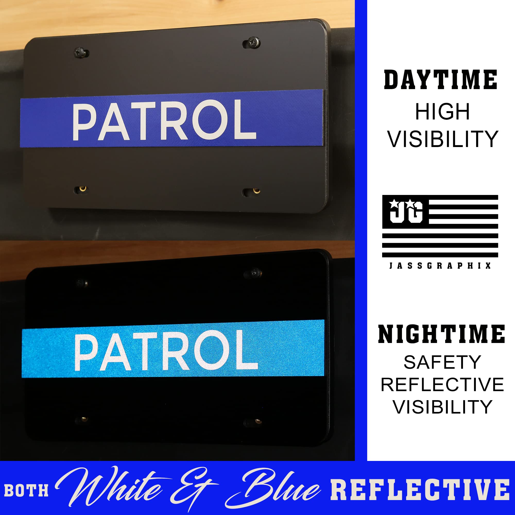 2-D Heavy Duty Reflective Thin Blue Line License Plate Patrol Made In Usa