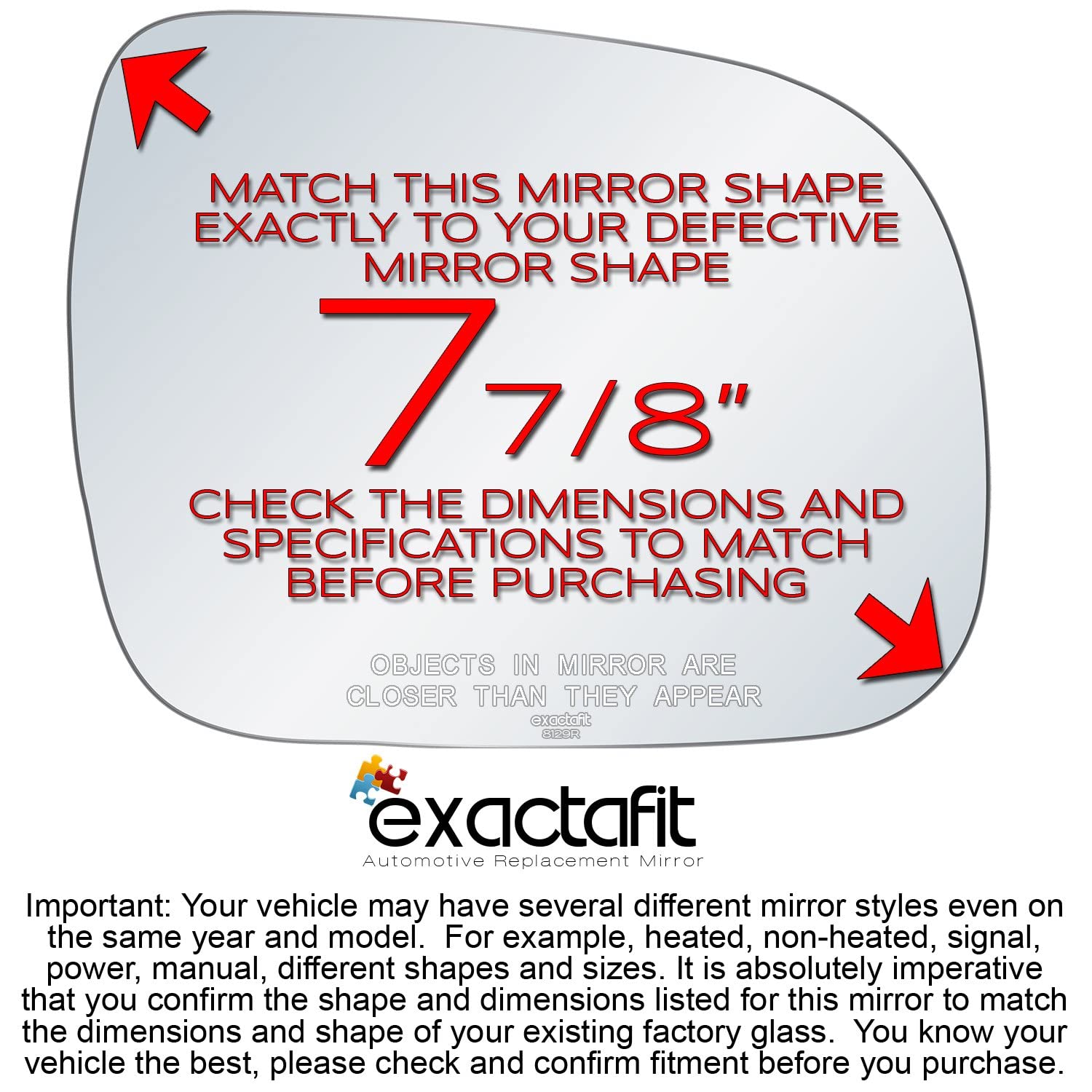 Exactafit 8129R Passenger Side Mirror Glass Replacement Repair Compatible With 2004-2006 Lexus Rx330, 2007-2009 Rx350, 2006-2008 Rx400H