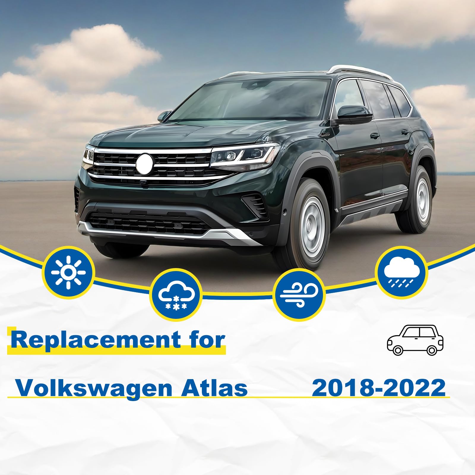 Hrsno 26''+22'' Windshield Wipers With 12'' Rear Wiper Blade Sets Automotive Replacement For Volkswagen Atlas 2018-2023,Atlas Cr