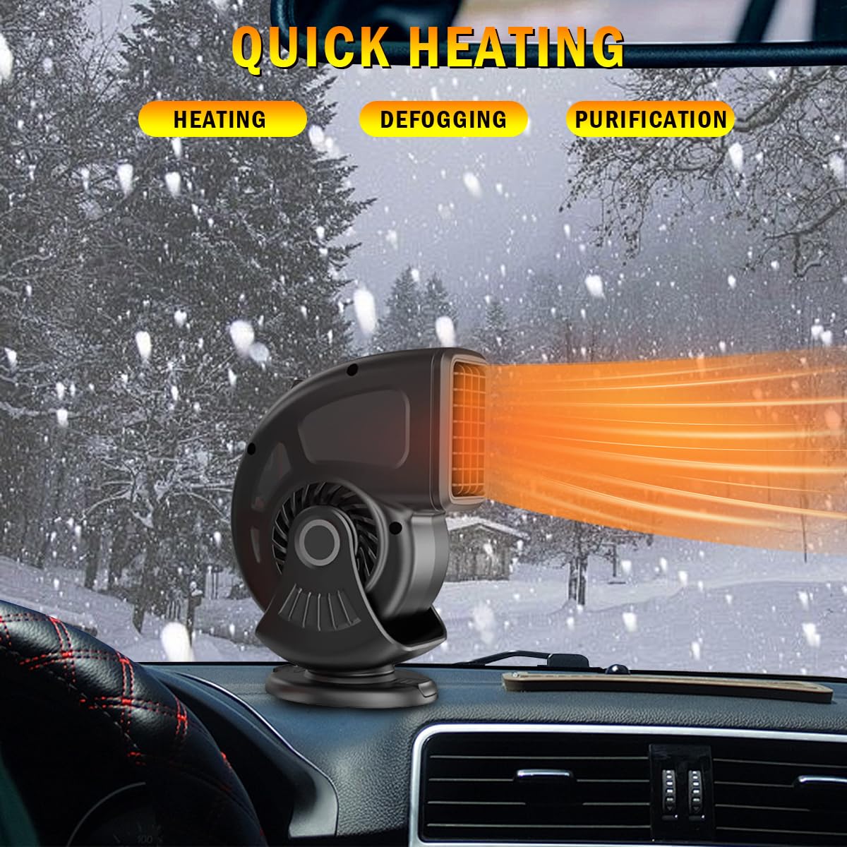 Wheelx Car Heater 12V 150W, Portable Fast Heating & Cooling 2-In-1 Mode Fan, Cigarette Lighter Plug, 360  Rotatable, Windscreen