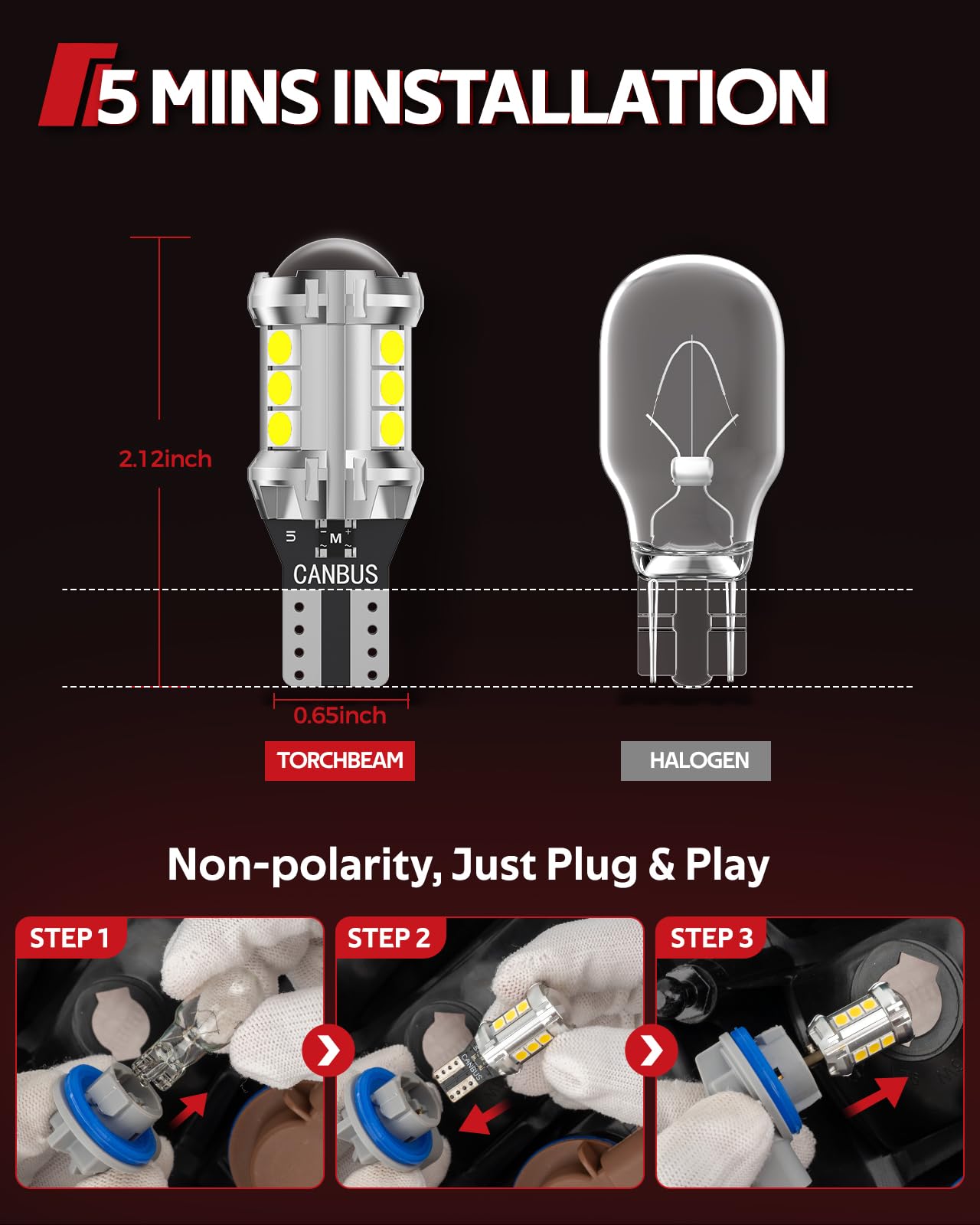 Torchbeam 921 Led Bulb Reverse Light 1000% Super Bright 906 W16W 912 T15 Led Bulb With Hd Projector For Backup Light, Reverse Li