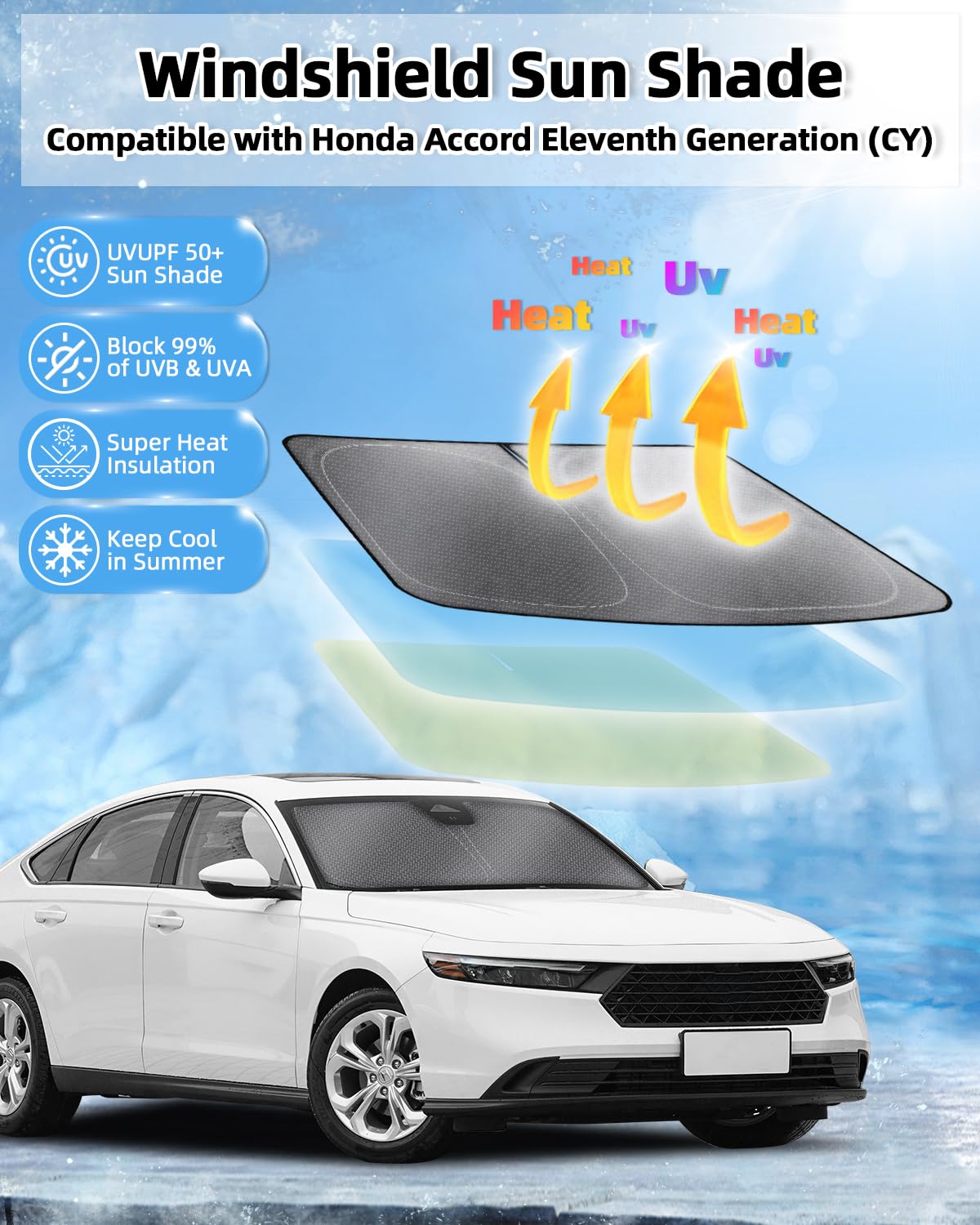 Mixsuper Liner Windshield Sunshades For Honda Accord 2025 2024 2023, Windshield Sun Shade For Accord Accessories Front Window Su