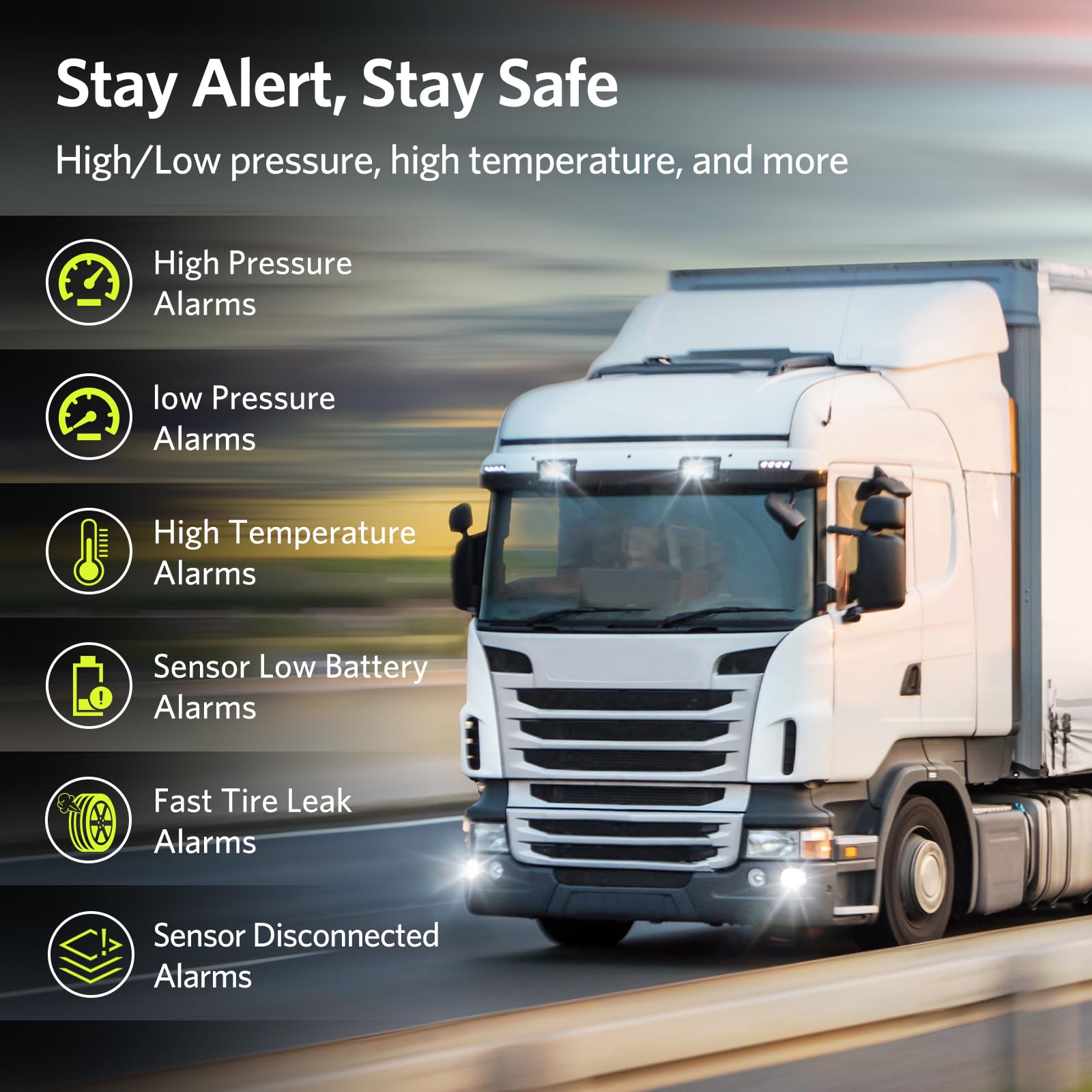 GUTA Trailer Tire Pressure Monitoring System, RV Tire Pressure Monitor with 4 Sensors, 6 Alert Modes, Power Saving Mode, Large C