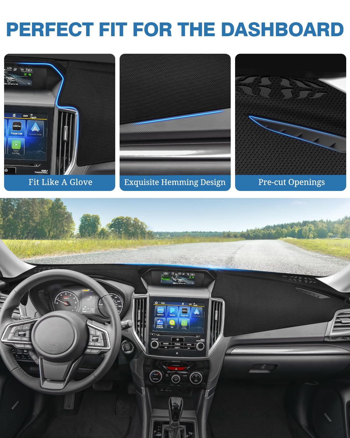 Fiilines Dash Cover For Subaru Forester 2019-2024 Dashboard Mat Dash Cover Sunshade Nonslip Mesh Protector No Glare Black