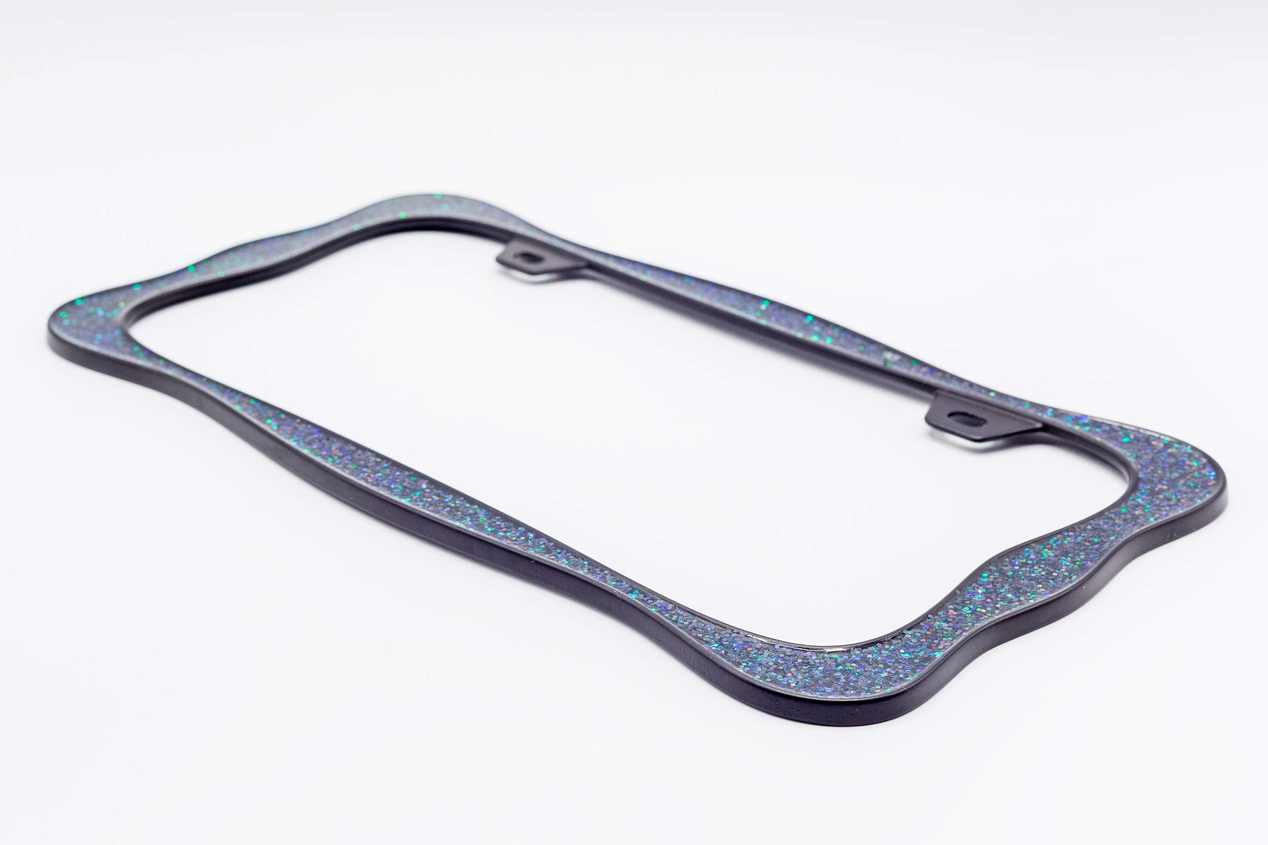Creathome 3D Shining License Plate Frame, Black Powder Coated With Starry Sky Chunky Gliter, Pure Zinc Alloy Metal