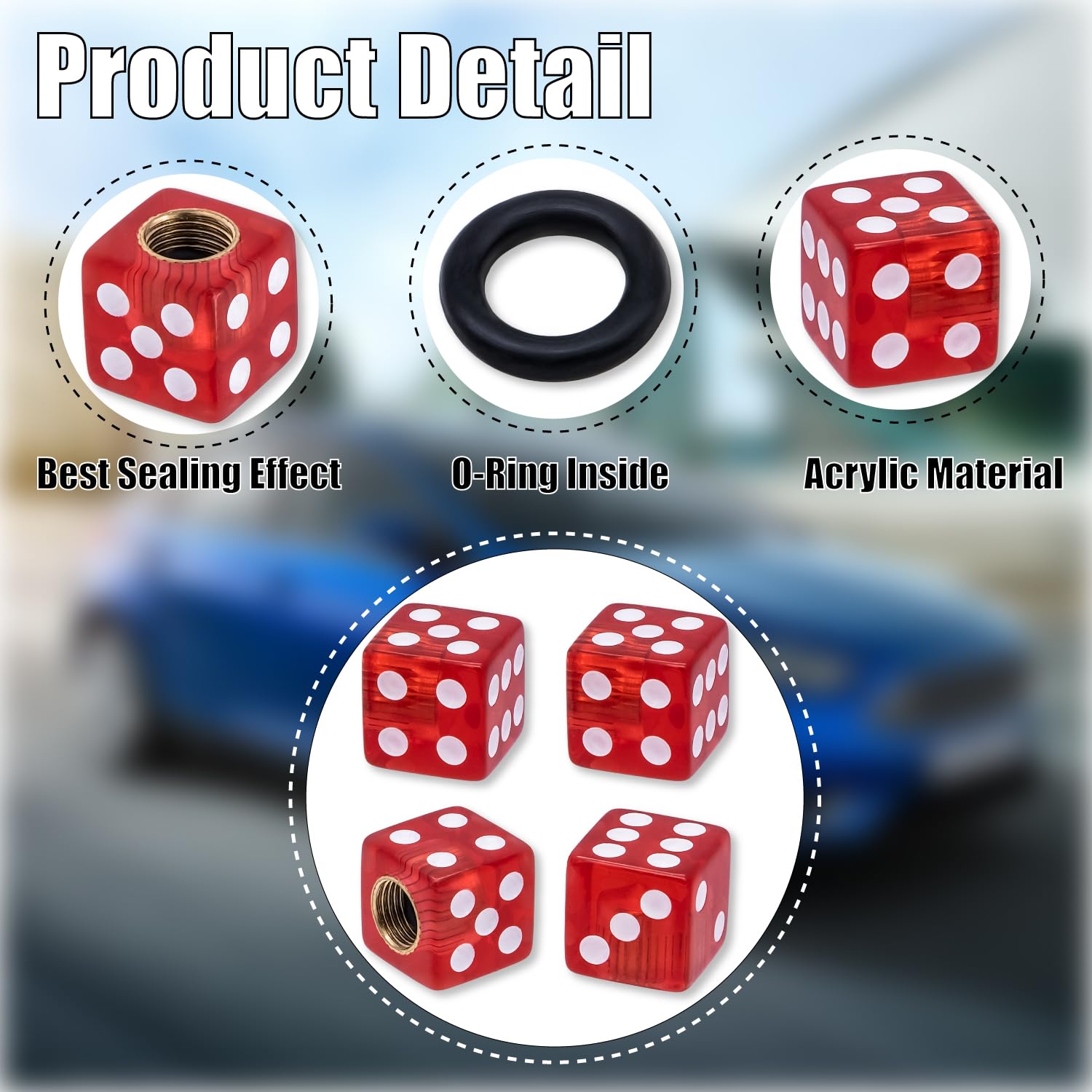 Meajoo 4Pcs Dice Shape Tire Valve Stem Caps, Universal Copper Core Dustproof Tire Valve Stem Covers For Cars, Suv, Trucks, Bikes