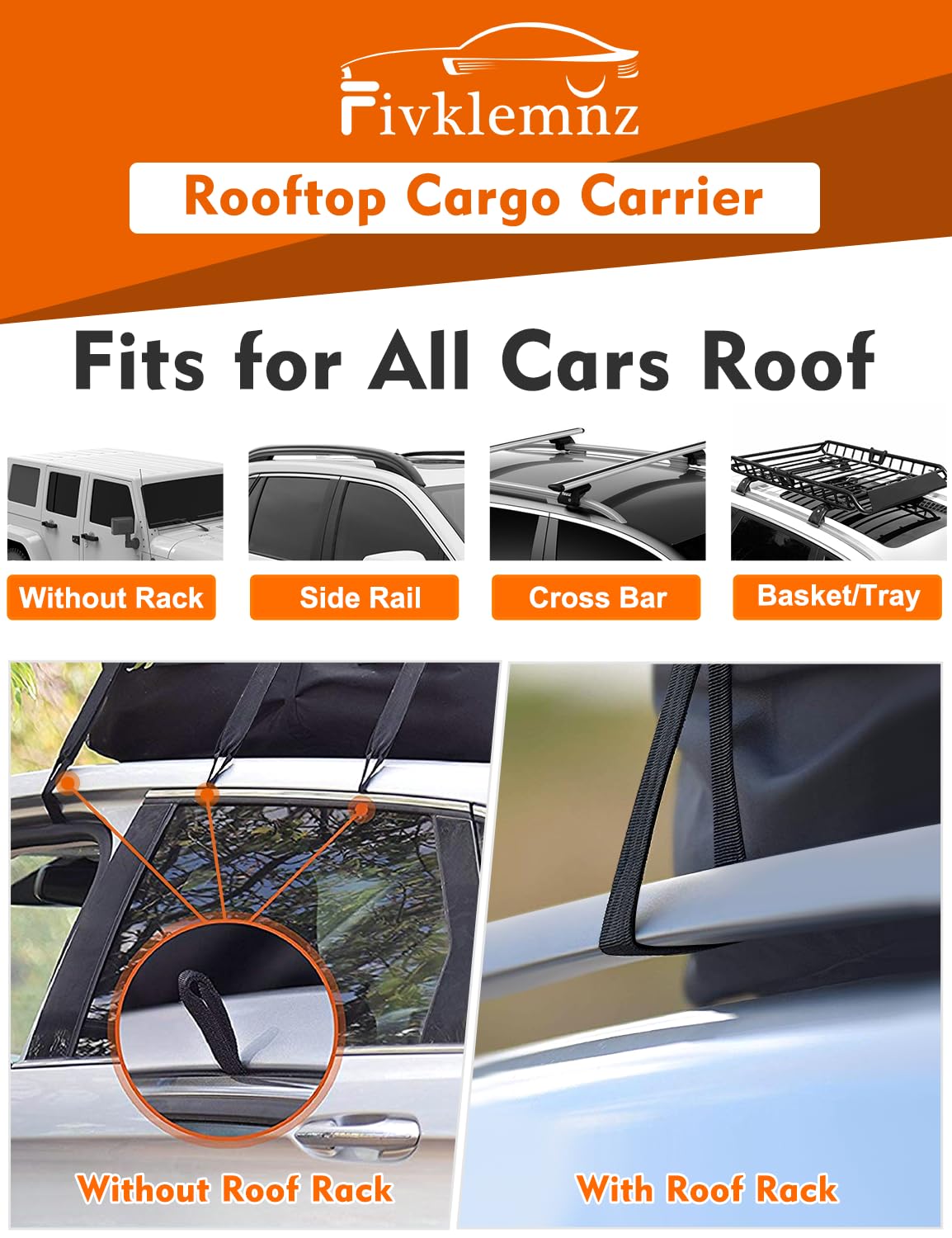 Fivklemnz 30 Cubic Car Rooftop Cargo Carrier Roof Bag Waterproof For All Top Of Vehicle With/Without Rack Includes Topper Anti-S