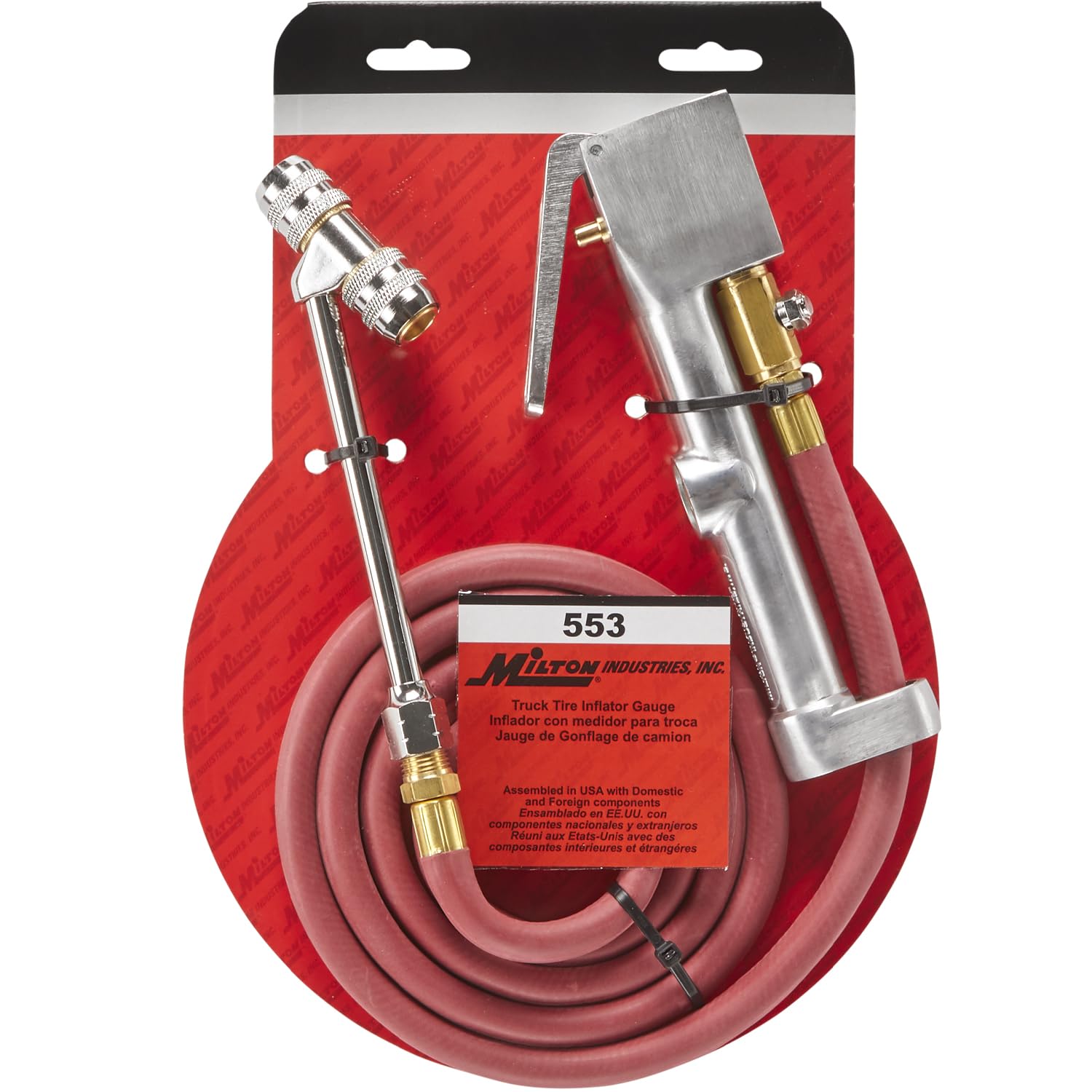 Milton 553 Heavy-Duty Truck Tire Inflator With Pressure Gauge, 5' Hose Dual Lock-On Air Chuck, Made In Usa (Osha Compliant) 10-160 Psi