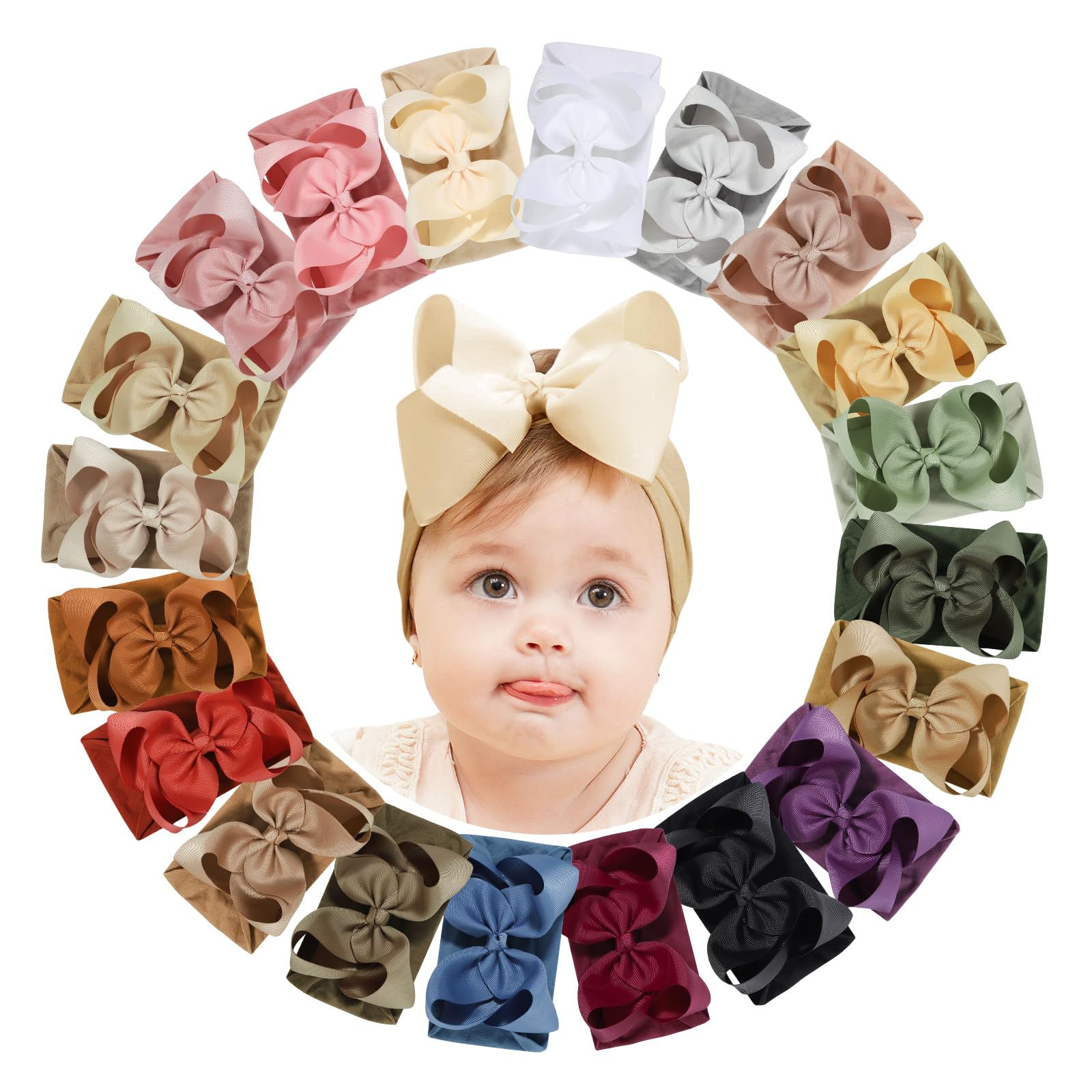 doboi 20pcs Baby Girl Bows Baby Headbands Hair Accessories Big Bows for Baby Girls Infant Newborn Toddler Baby Bows and Nylon Headbands-New