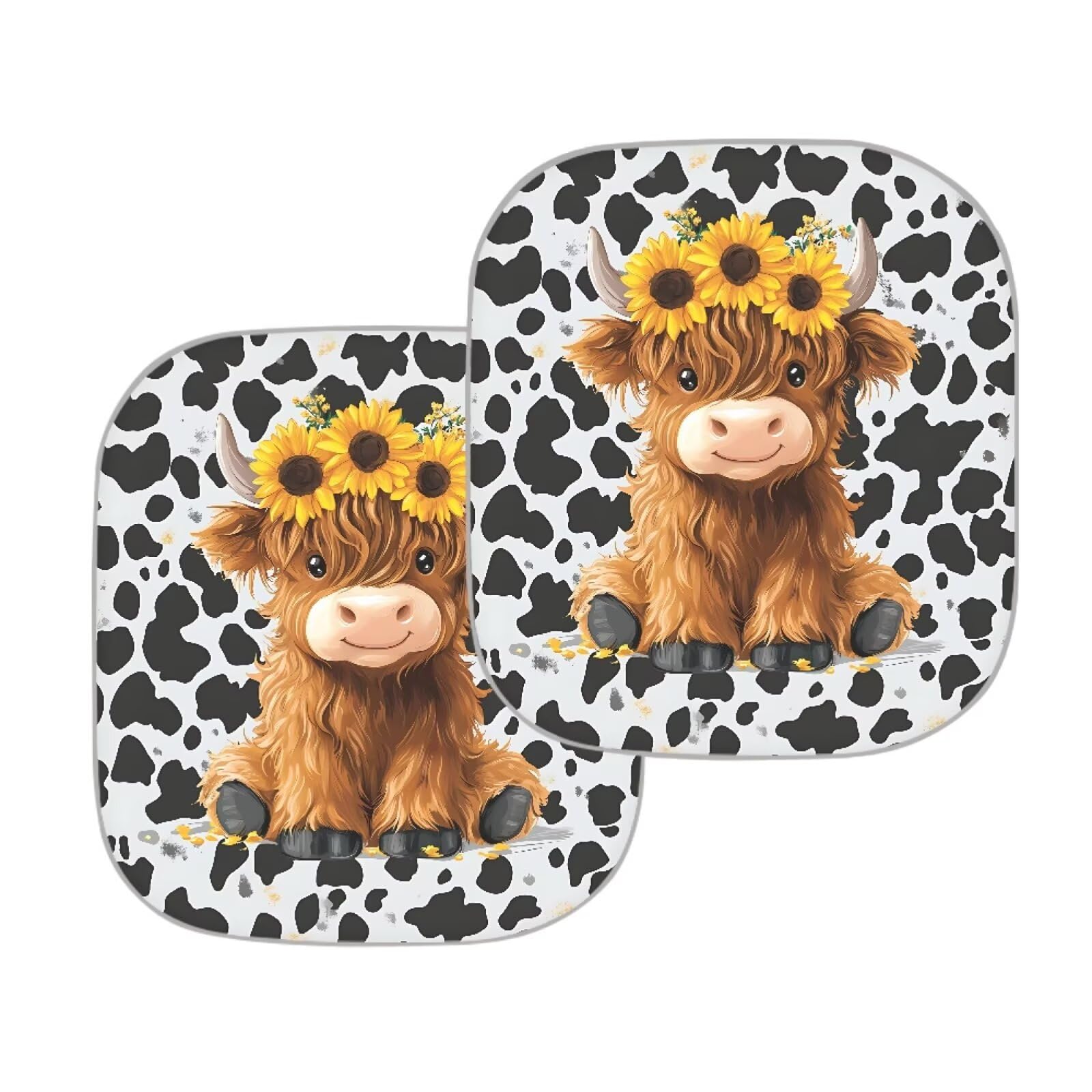 Huisefor Highland Cow 2 Piece Car Windshield Cover Cow Print Car Sun Shade For Summer Heat Resistant Automotive Windshield Sunsh