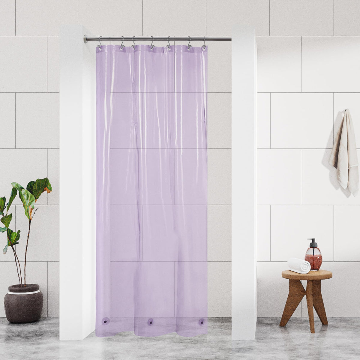 Barossa Design Clear Lavender Stall Shower Curtain Liner 36' W X 72' H - Waterproof Lightweight Peva Plastic Shower Liner For Small Bathroom, 3 Bottom Magnets & Metal Grommets - Clear Lavender