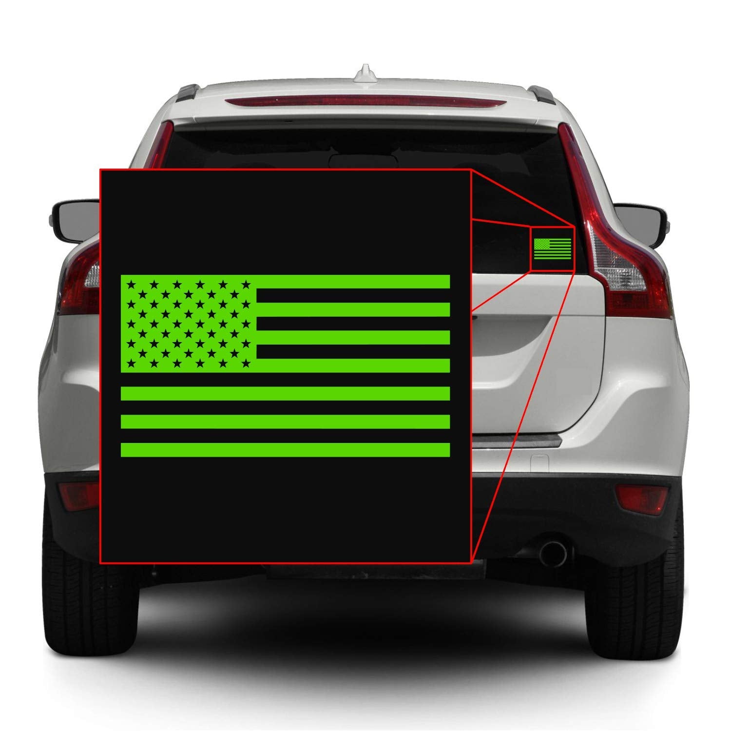 American Us Flag [Pick Color/Size] Vinyl Decal Sticker For Laptop/Car/Truck/Window/Bumper (10In X 5.5In, Matte Lime Green)