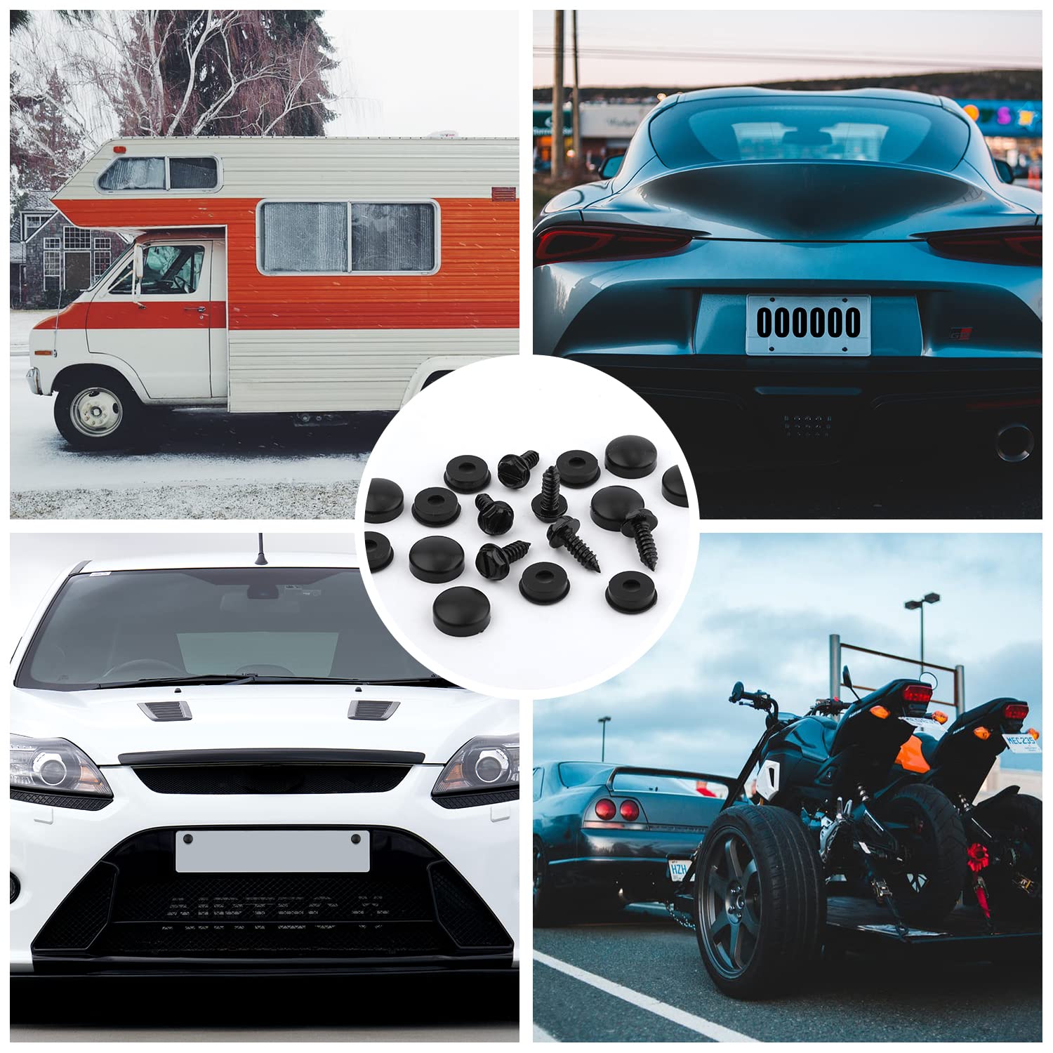 18Pcs License Plate Screws Kit, Stainless Steel License Plate Screws And Caps Screw Gaskets License Plate Fasteners Kit Anti-The