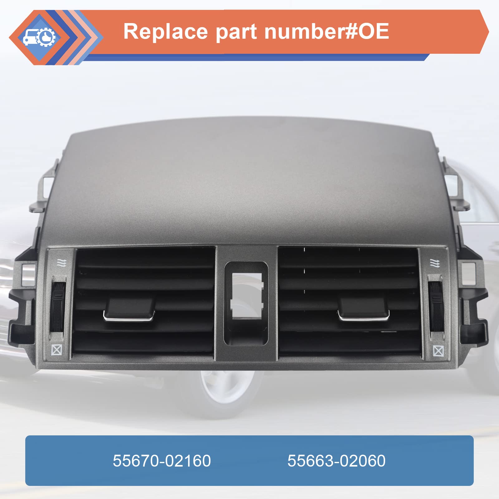 Zonfant Upgrade Adjustable Air Volume Center Dash A/C Outlet Air Vent Panel With Hand Wheels Compatible With 2008-2013 Corolla, Replace#55670-02160 55663-02060