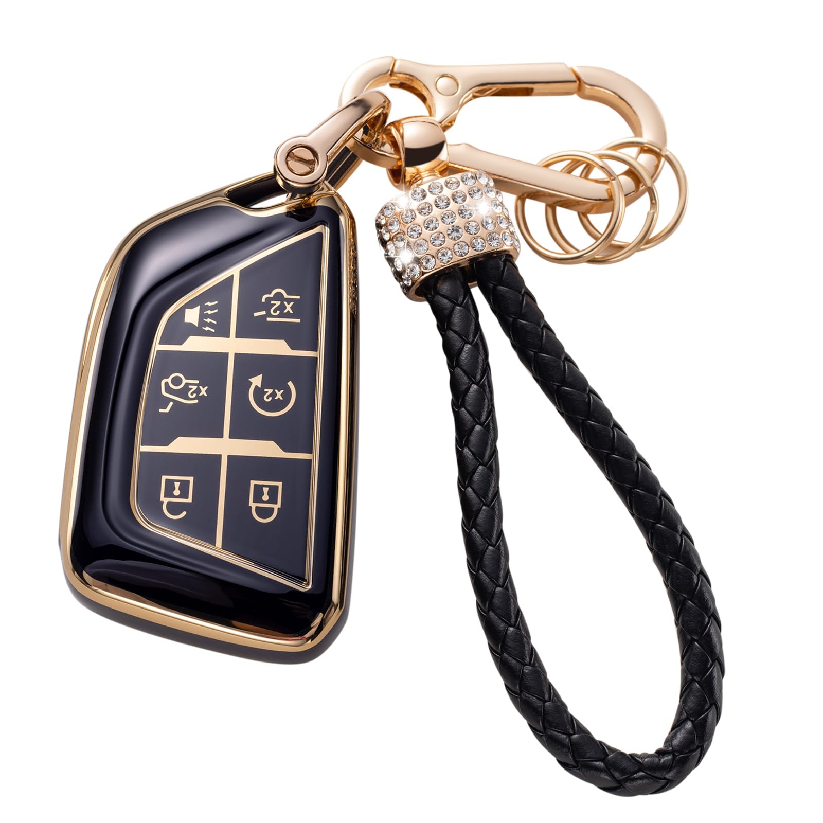 Gematay For Cadillac Key Fob Cover With Keychain Lanyard, Soft Tpu Key Fob Protector Shell Compatible With Cadillac 2020 2021 20