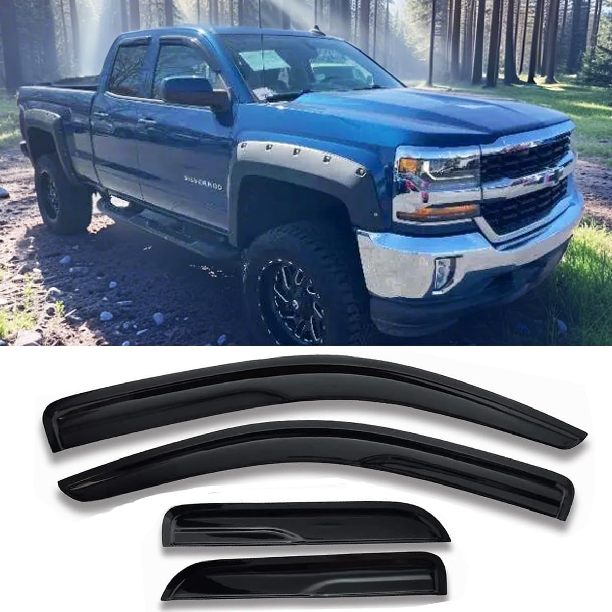 Side Window Deflectors Vent Window Visor For 2015-2018 Silverado & Sierra 1500 2500Hd 3500Hd Double Cab/Extended Cab Rain Guard