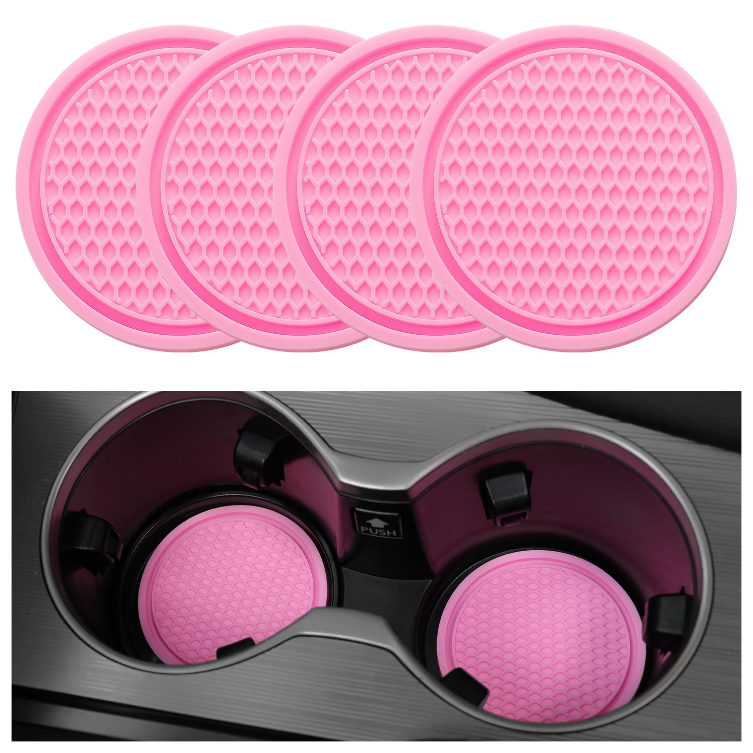 Singaro Car Cup Coaster, 4Pcs Universal Non-Slip Cup Holders Embedded In Ornaments Coaster, Car Interior Accessories, Pink