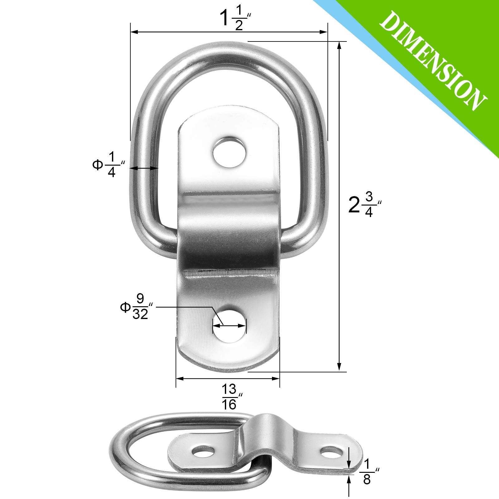 Czc Auto 12 Pack D Ring Tie Down Anchors 1/4 Heavy Duty Stainless Steel Trailer Tie Down Hooks For Truck, Trailer, Camper, Warehouse, Boat, Cargo Control & Surface Mount, With Screws
