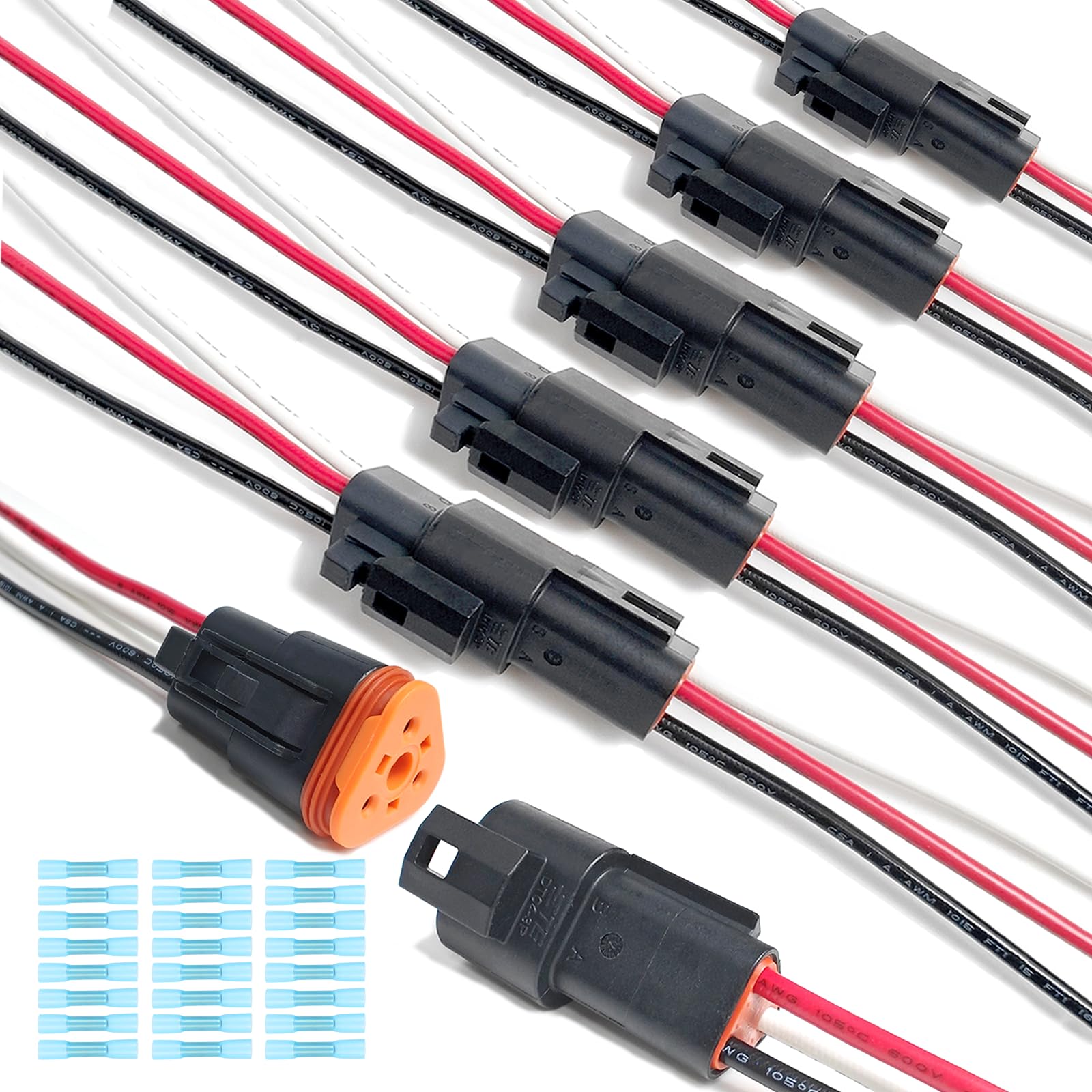 6 Kit Deutsch DT 3 pin Black Male Female Wiring Harness Deutsch Pigtail 3 Wire Way Waterproof Automotive Electrical Connector 16