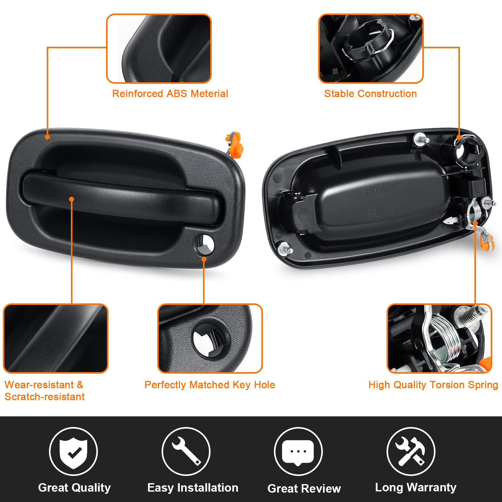 Faersi Exterior Outside Door Handle Front Left Driver Side For 1999-2007 Silverado, Tahoe, Suburban, Avalanche, Gmc Sierra, Yukon Denali, Cadillac Escalade 77261 15034985