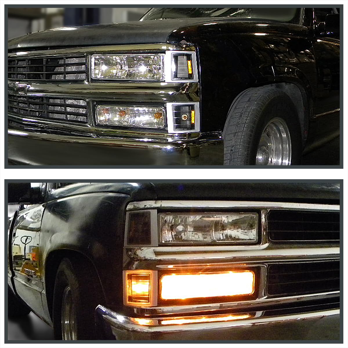 Spec-D Tuning Black Housing Clear Lens 4PC Corner Lights Compatible with 1994-1998 Chevy C10 Pickup, C/K 1500 2500 3500, Silvera