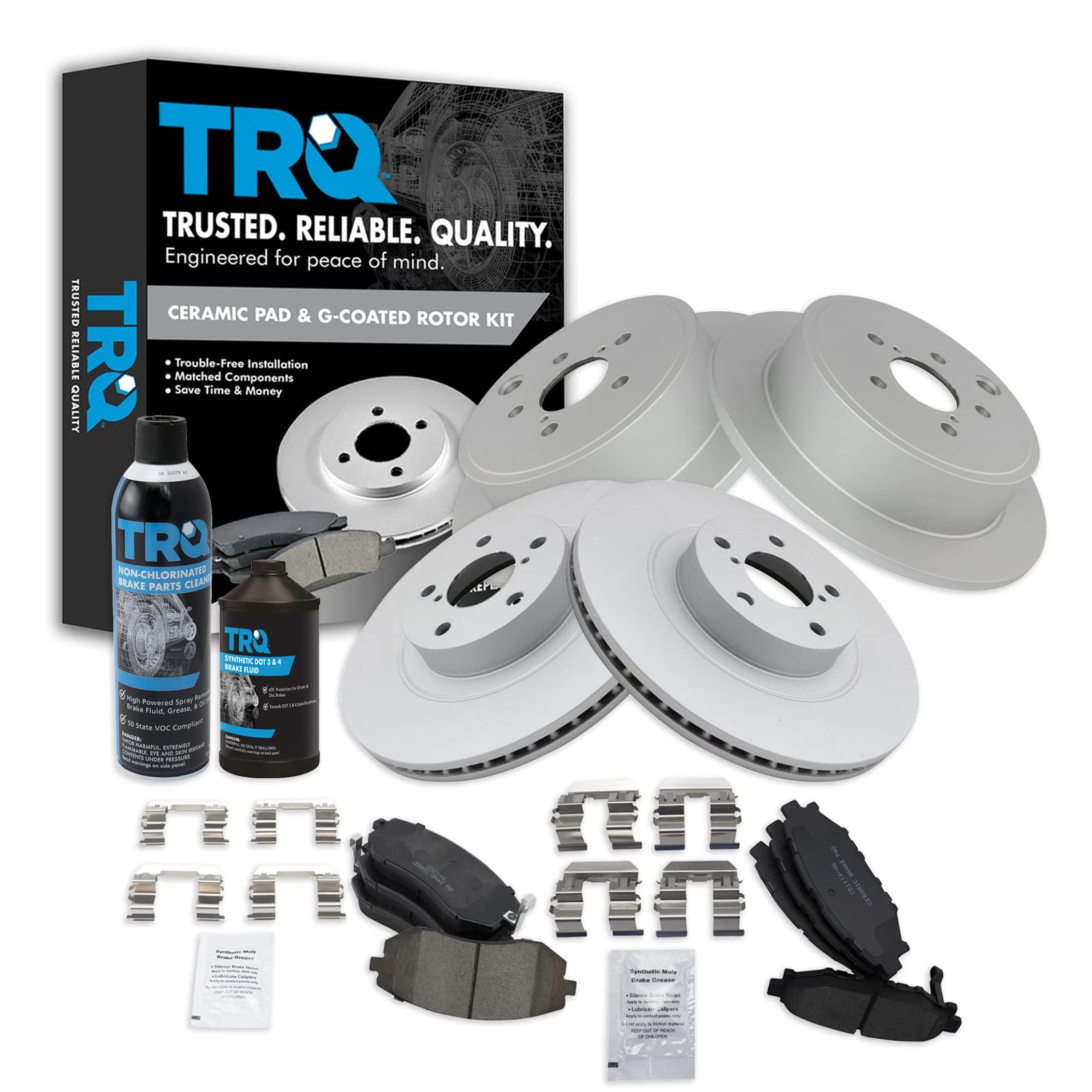 Trq Front And Rear Brake Pad & Rotor Kit Brake Chemical Kit Brake Pads Brake Rotor Ceramic Premium G-Coated Compatible With 2009