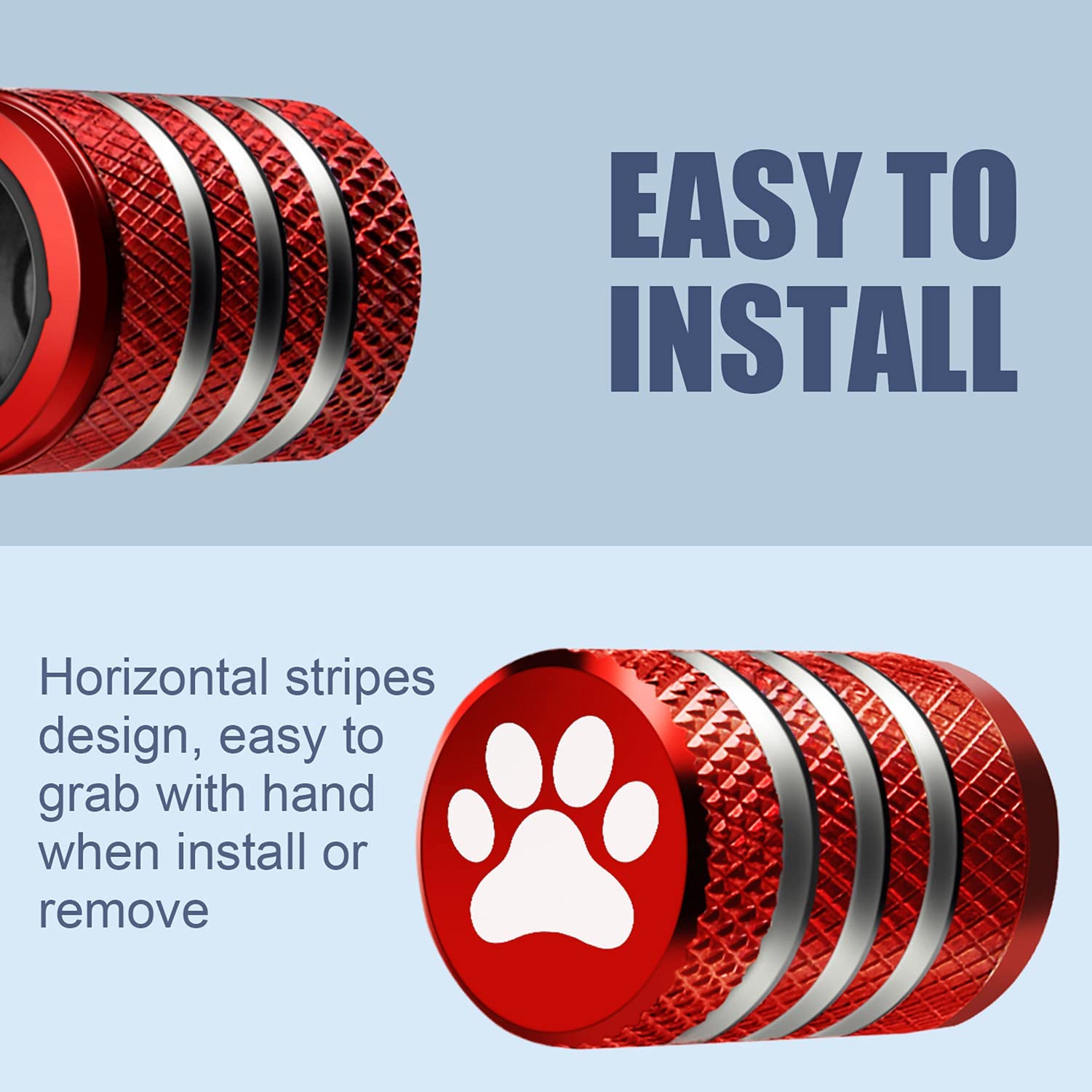 Tire Valve Stem Cap Cover - (5 Pack) Tire Air Caps Metal With Plastic Liner Corrosion Resistant Leak-Proof Cat/Dog Paw For Car Truck Motorcycle Bike Red