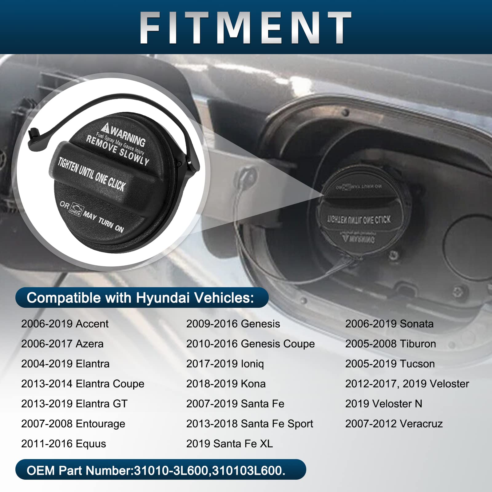 Fuel Tank Cap Gas Cap Compatible with 2006-2019 Hyundai Accent, Azera, Elantra, Elantra GT, Entourage, Equus, Genesis, Genesis C