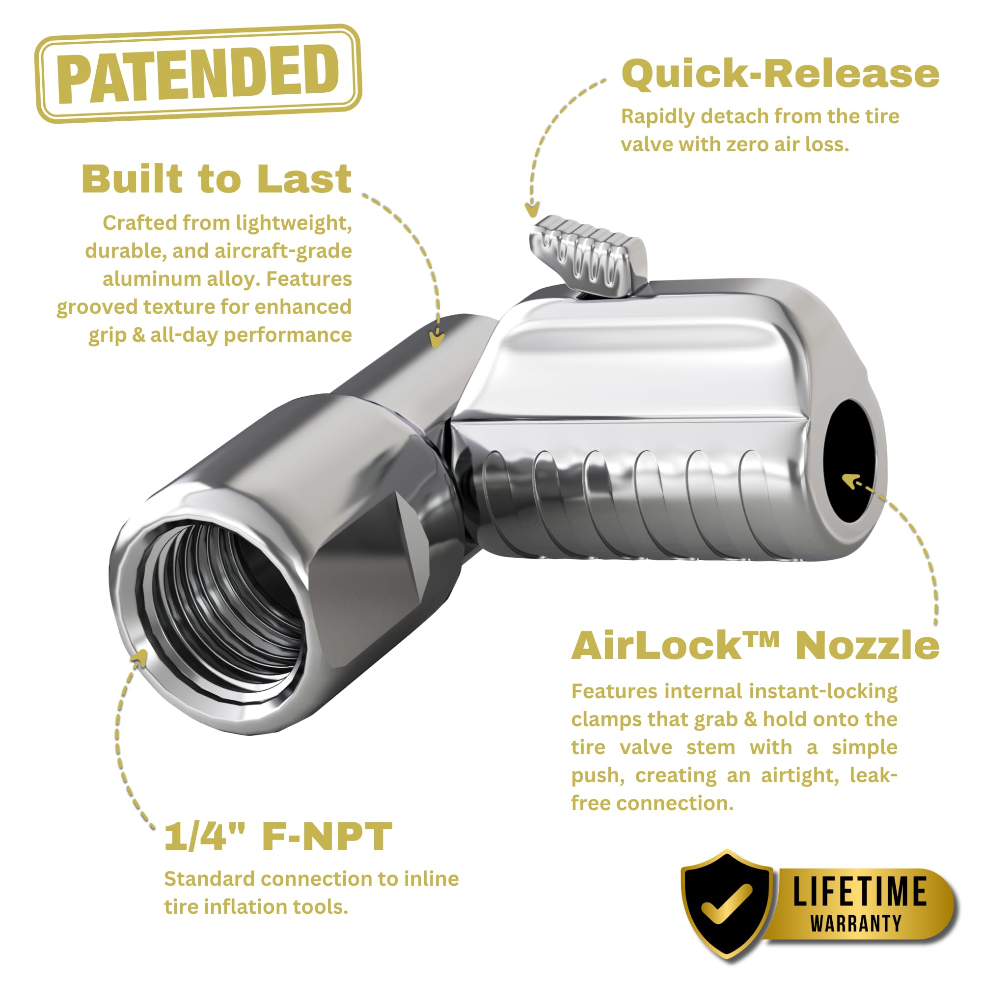 Jaco Lightning L2-Series Tire Air Chuck - 1/4'' F-Npt (Open Flow) (2-Pack)