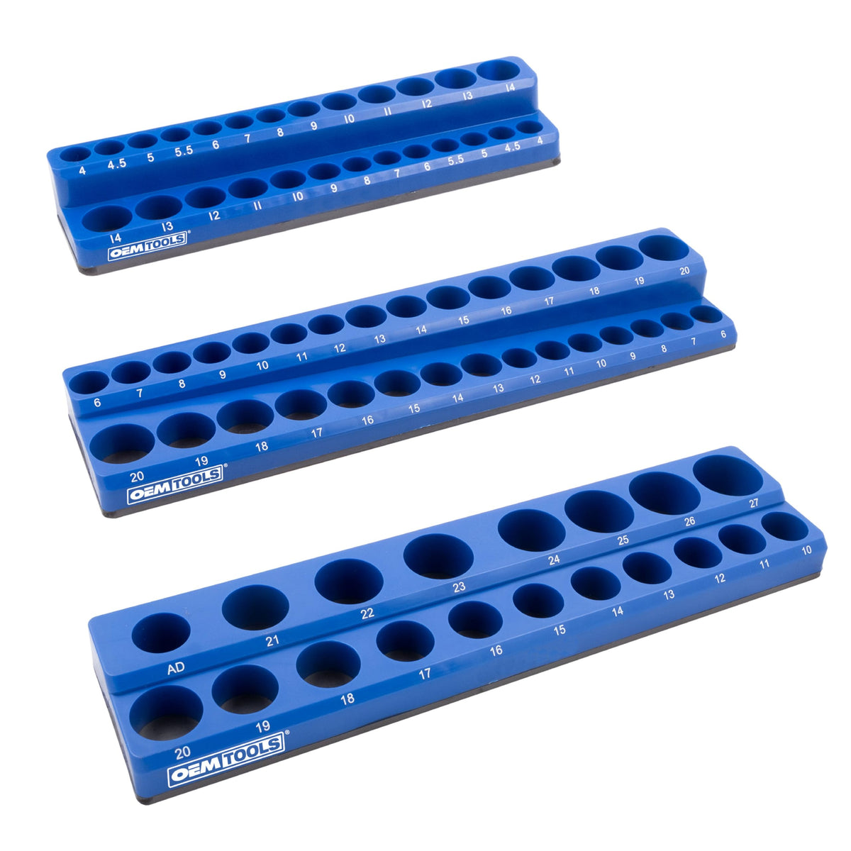 Oemtools 22486 3 Piece Metric Magnetic Socket Tray Set, Magnetic Socket Organizer Holds Up To 75 Sockets In 1/4'', 3/8'', And 1/