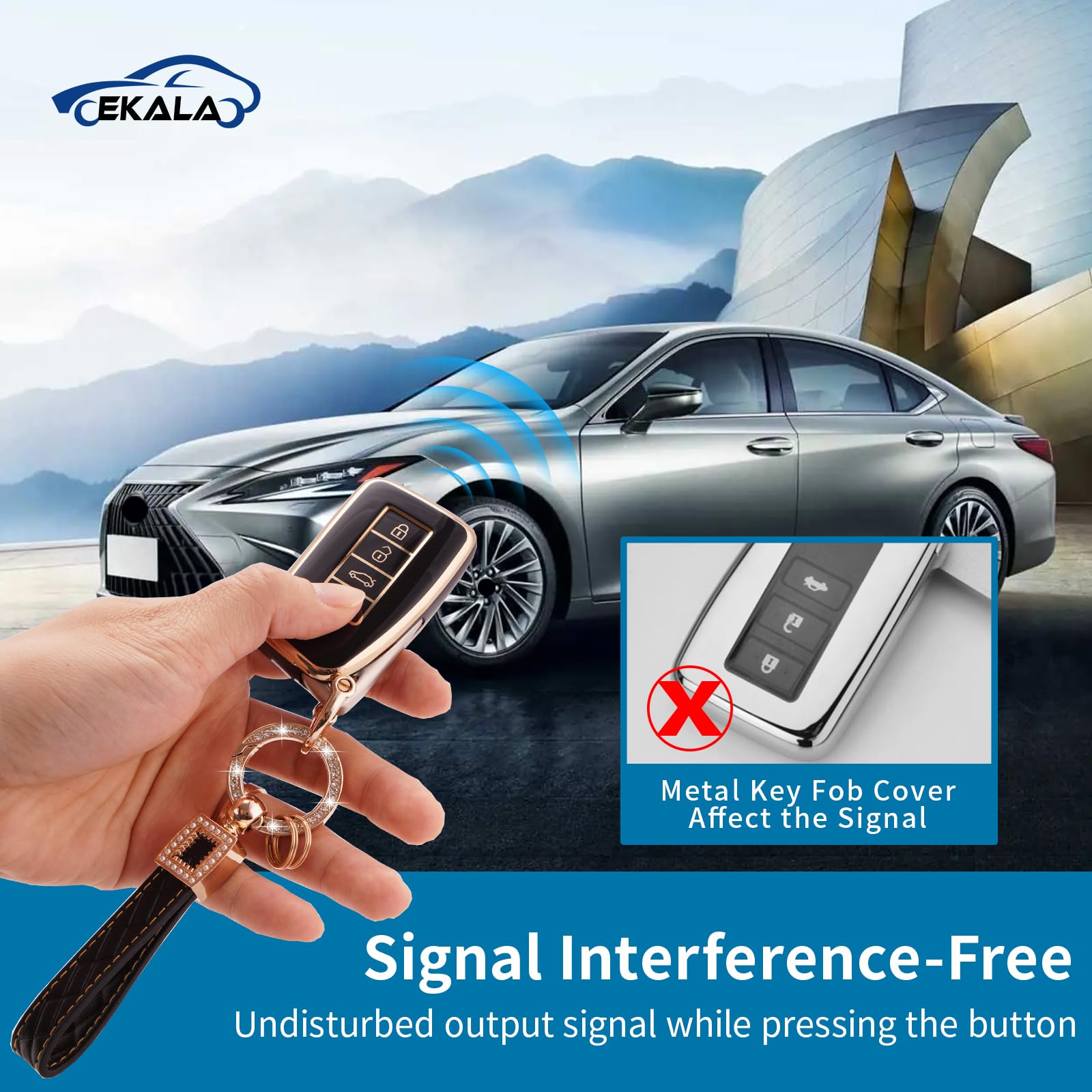 EKALA for Lexus Key Fob Cover Soft TPU Full Protection Smart Car Key Protector with Black Leather Keychain Lanyard Fit for Lexus