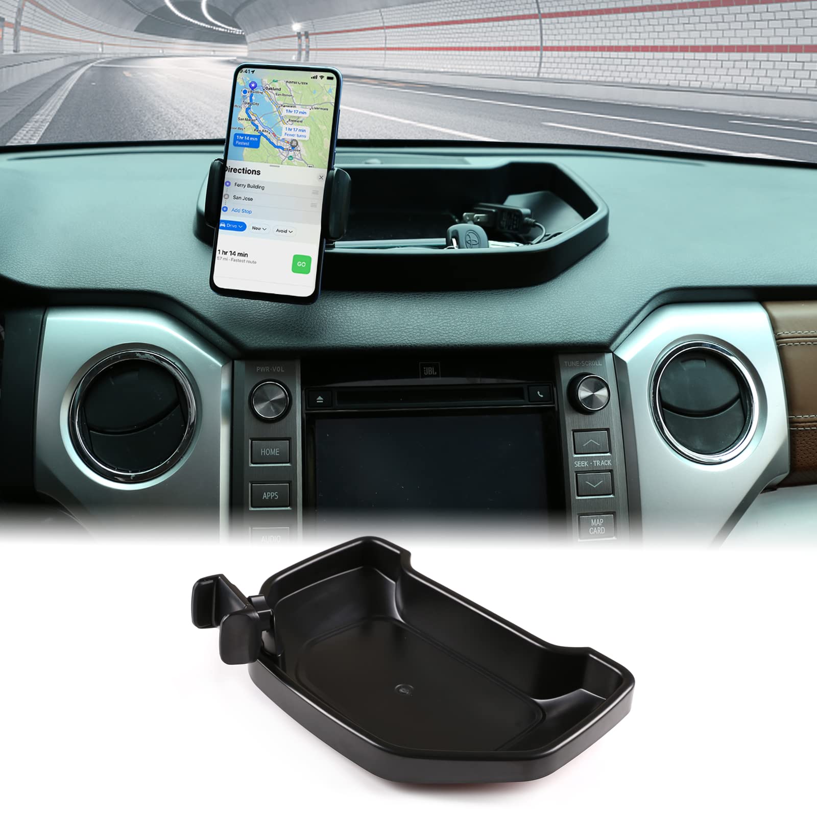 Aunginsy Dashboard Storage Box Organizer Holder Tray Fit Toyot@A Tundra 2007-2021 Car Center Console Dash Tray Storage Box Dashboard Storage Box Organizer Abs Interior Accessories, With Phone Holder-A
