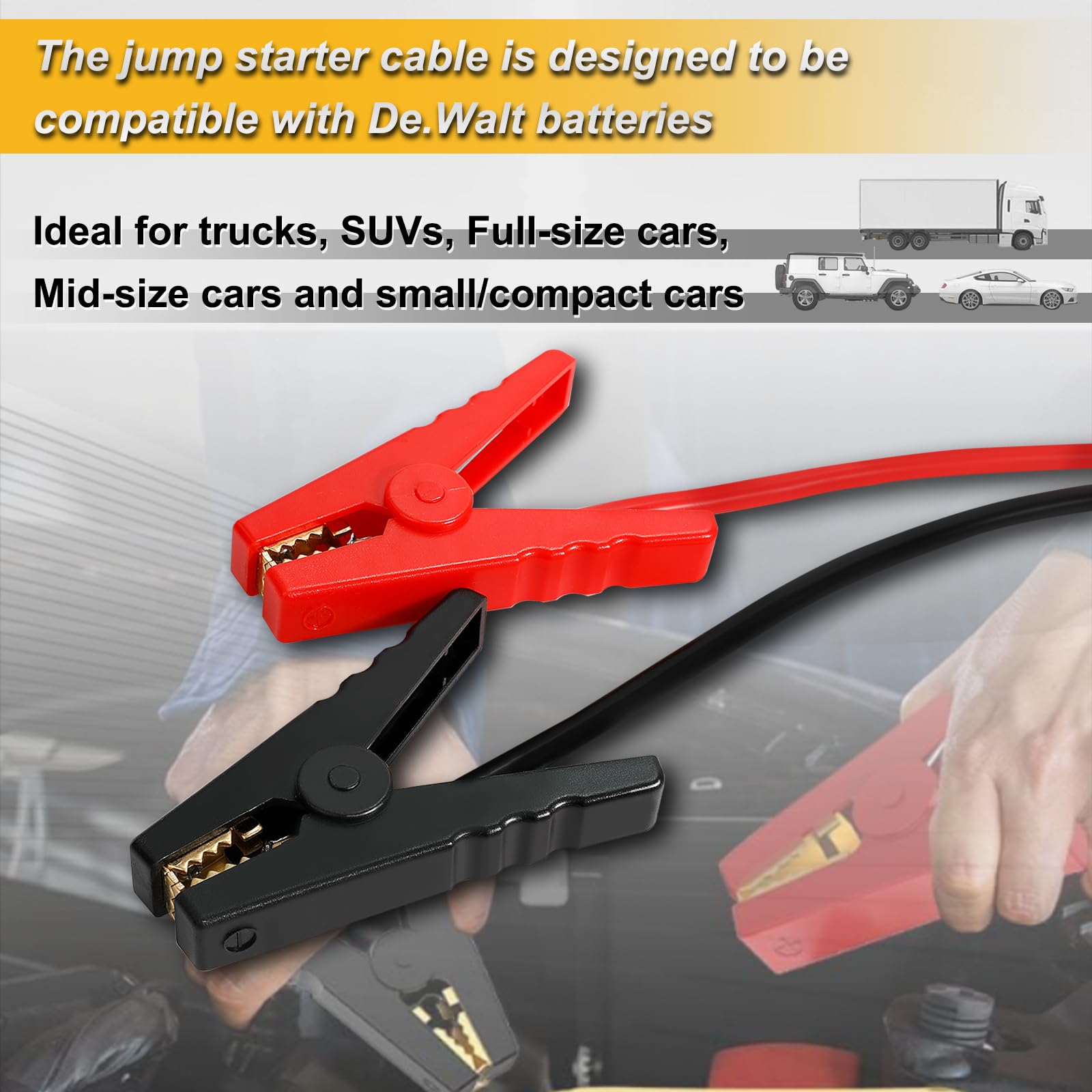Tofcbye Jumper Cables for De.Walt 20V Batteries, Surge Protection, Overcurrent Protector, Safe Car Battery Jump Starter