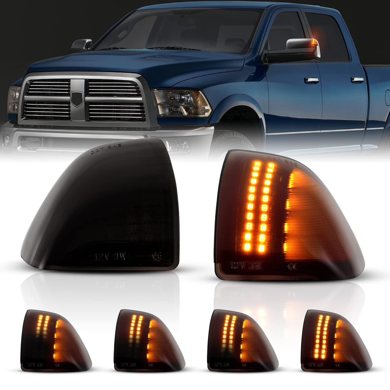 Gempro Led Sequential Side Mirror Turn Signal Light Compatible With 2010-2018 Dodge Ram 1500 2500 3500 4500 5500 Tow Mirror Lamp