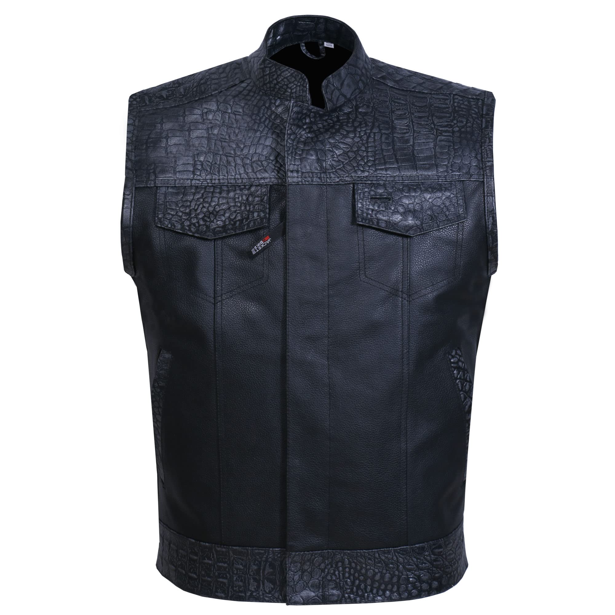 Soa Men 'S Leather Motorcycle Concealed Gun Pockets Biker Club Vest W/Armor Crocodile Black S