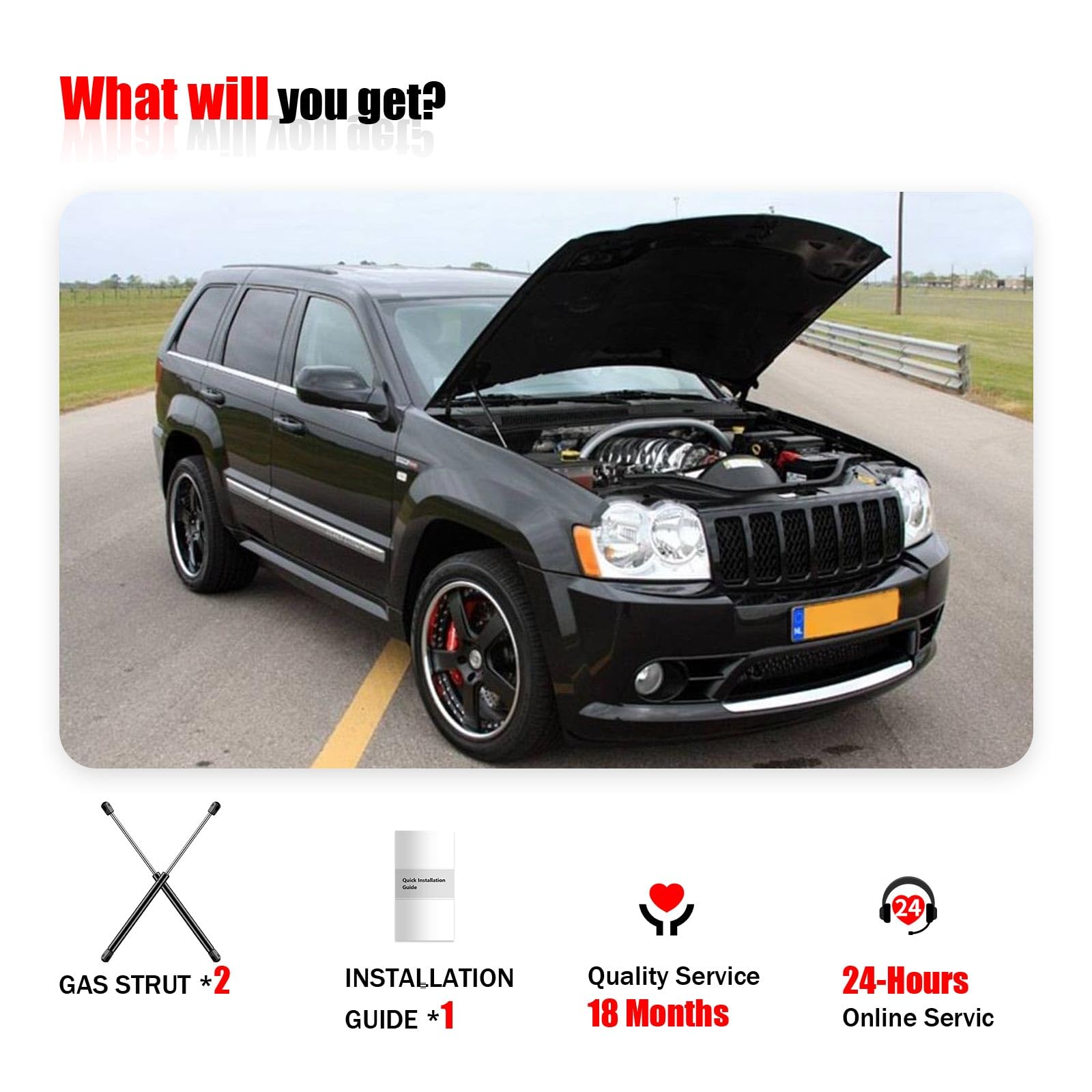 Iaqwe 4048-W Front Hood Lift Supports Fit For Jeep Grand Cherokee 1999 2000 2001 2002 2003 2004, Holder Gas Shock Struts Car Hoo