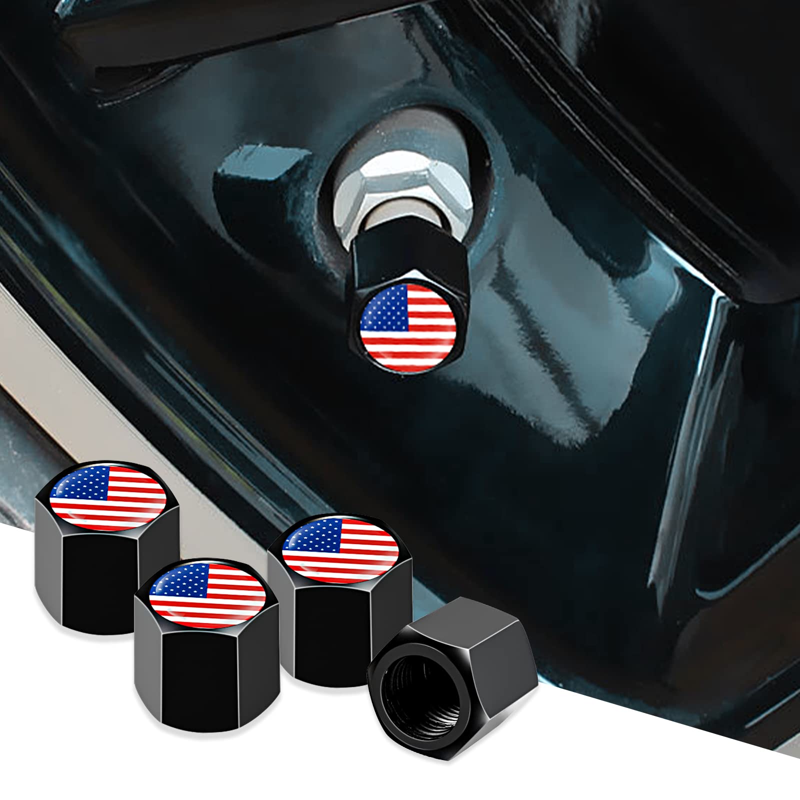 Ajxn 4 Pcs Original American Flag Car Wheel Tire Valve Stem Caps Airtight Dust Proof Covers Universal Tire Air Valve Caps For Cars, Trucks, Bicycles (Red)