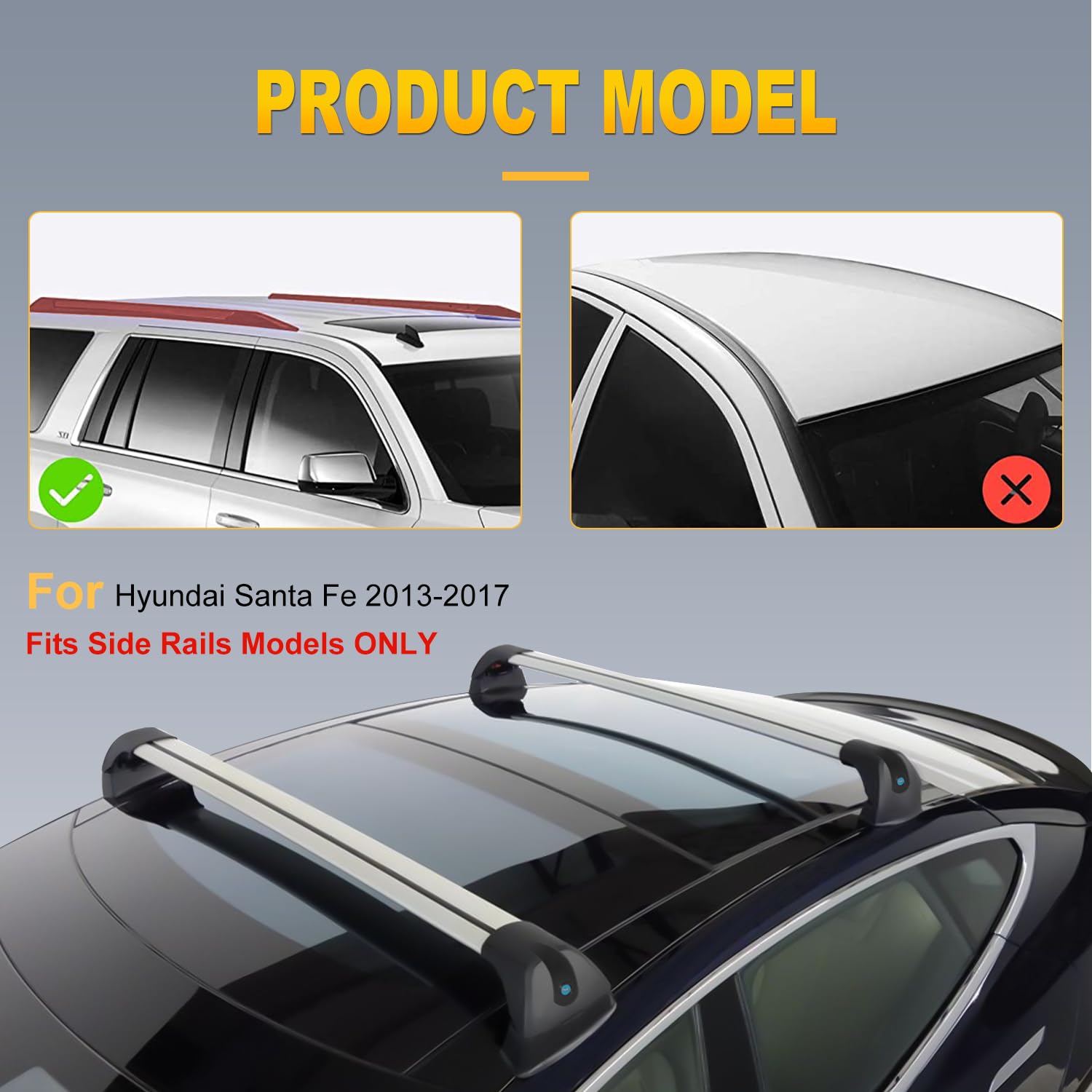 OCPTY Roof Rack Cross Bars Fit for Hyundai Santa Fe 2013 2014 2015 2016 2017 Cargo Bars for Cargo Carrier Bag Luggage Kayak Cano