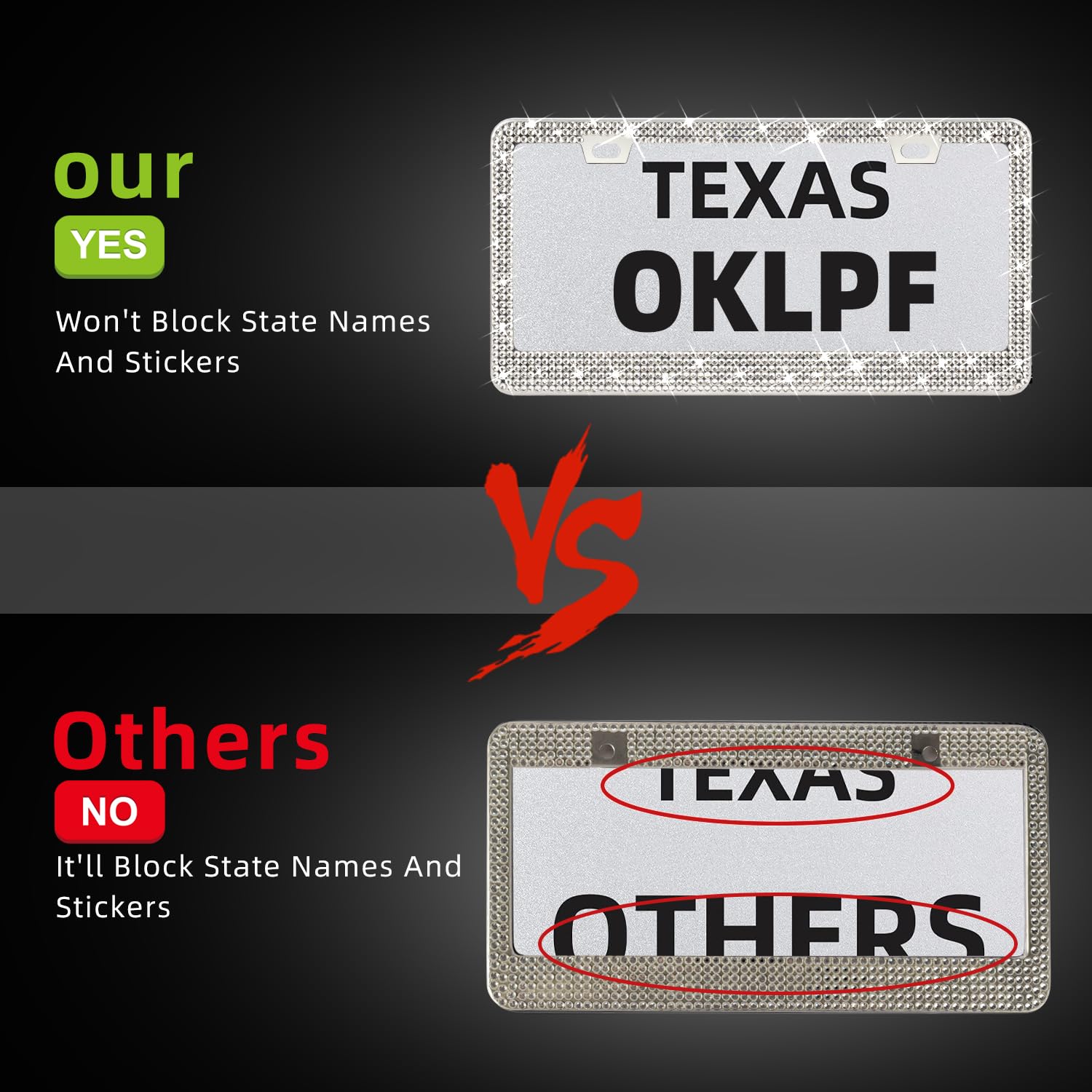 Oklpf 2 Pack White Bling License Plate Frames, Sparkly Diamond Car License Plate Holder, Suitable For Both Men And Women, Come W