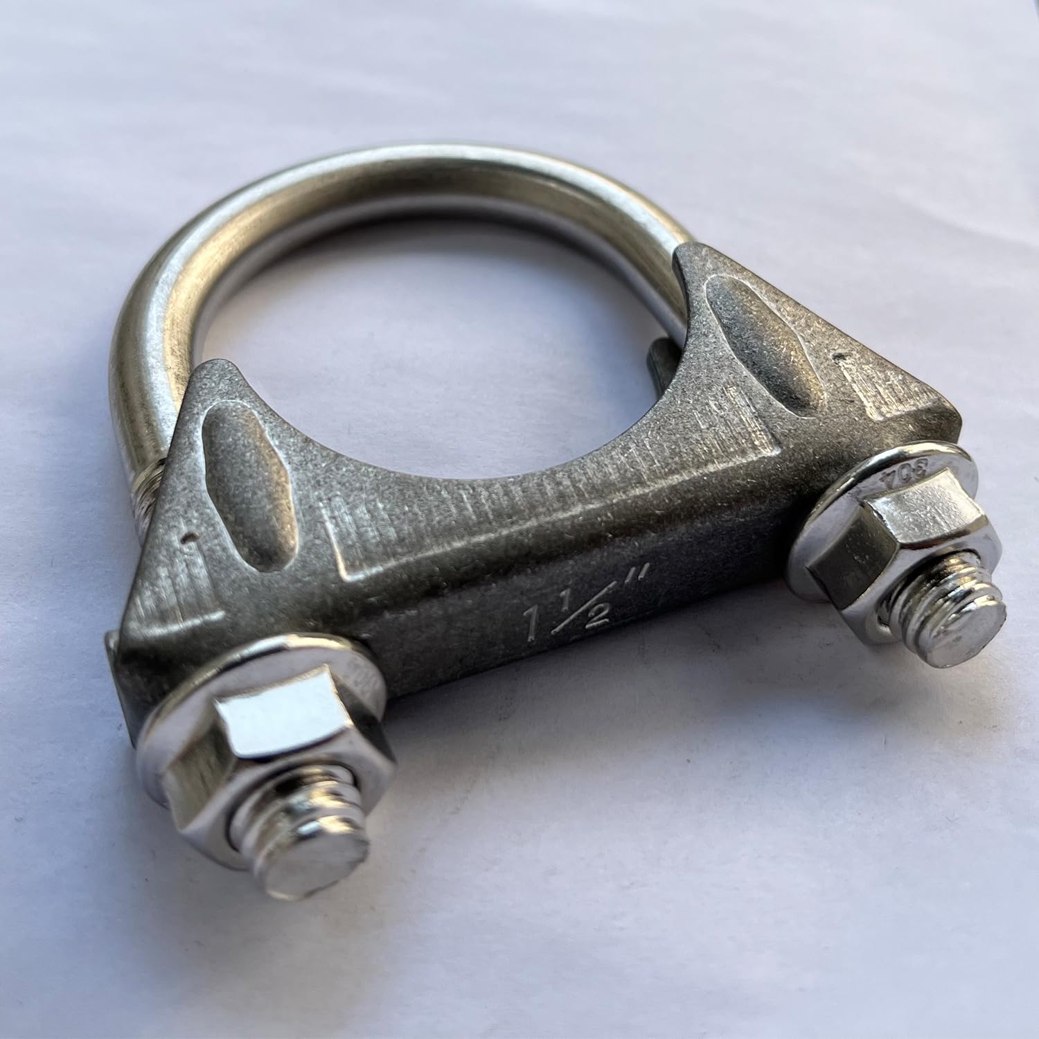 Universal Heavy Duty 1-1/2 Inch Stainless Exhaust U-Bolt Clamp, 1.5 Inch Muffler U Clamps Saddle Design With Reinforced Ribs