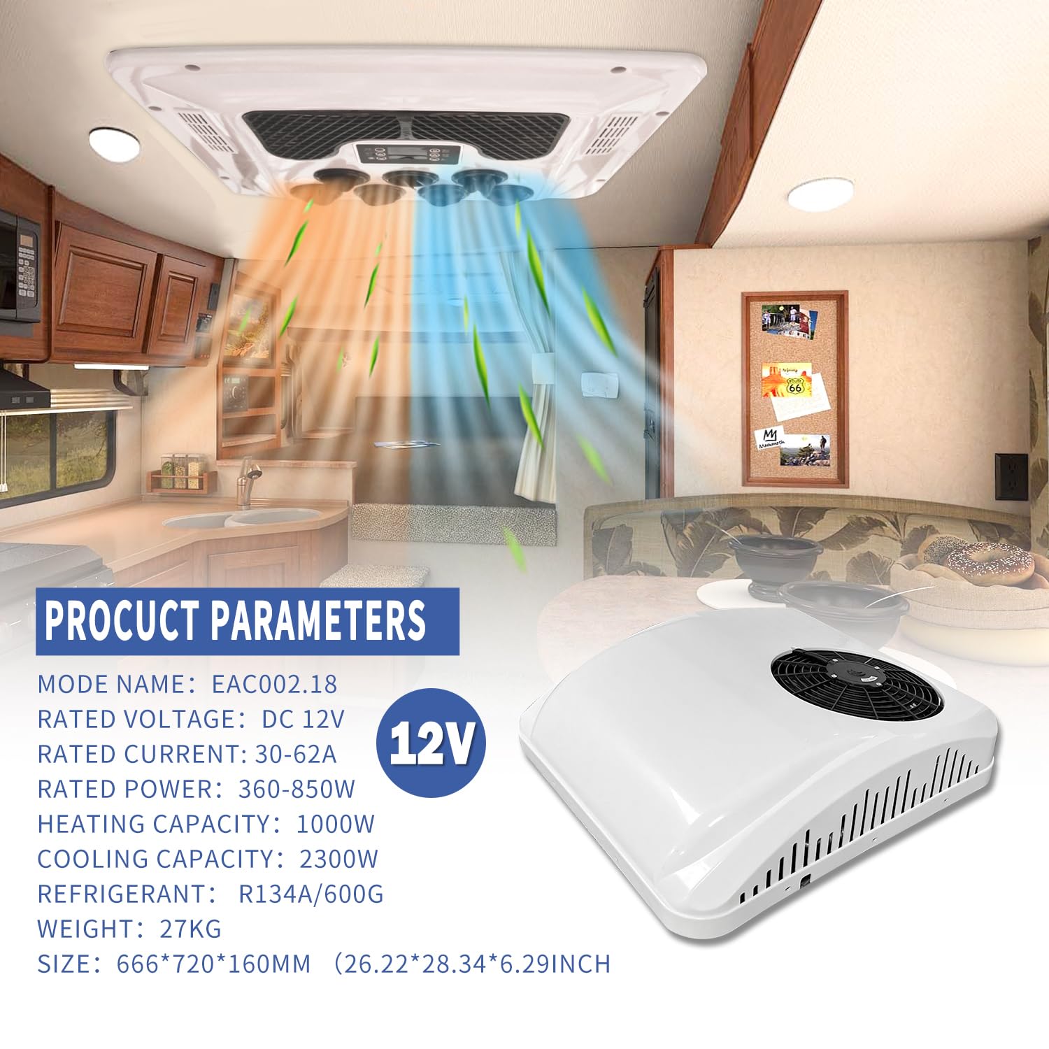 Gouku 12V Camper Rv Air Conditioner Heat And Cool Rooftop Ac Unit Rv Eectric Ac Fit Motorhome Trailer, Eac002.18.12.Hc, White