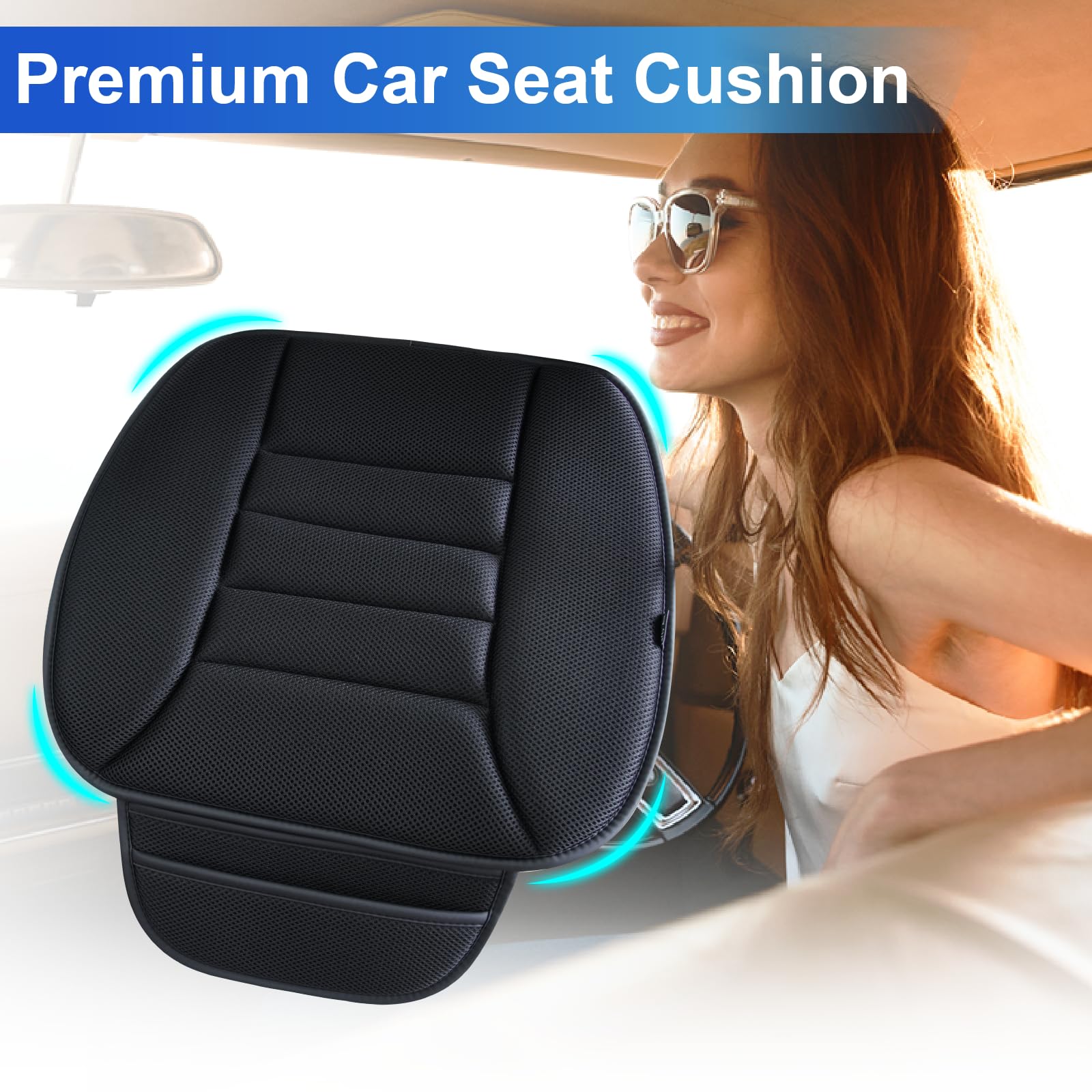 Lofty Aim Premium Car Seat Cushion, Driver Cushion With Comfort Memory Foam & Non-Slip Rubber Bottom, Car Seat Pad Works With 95