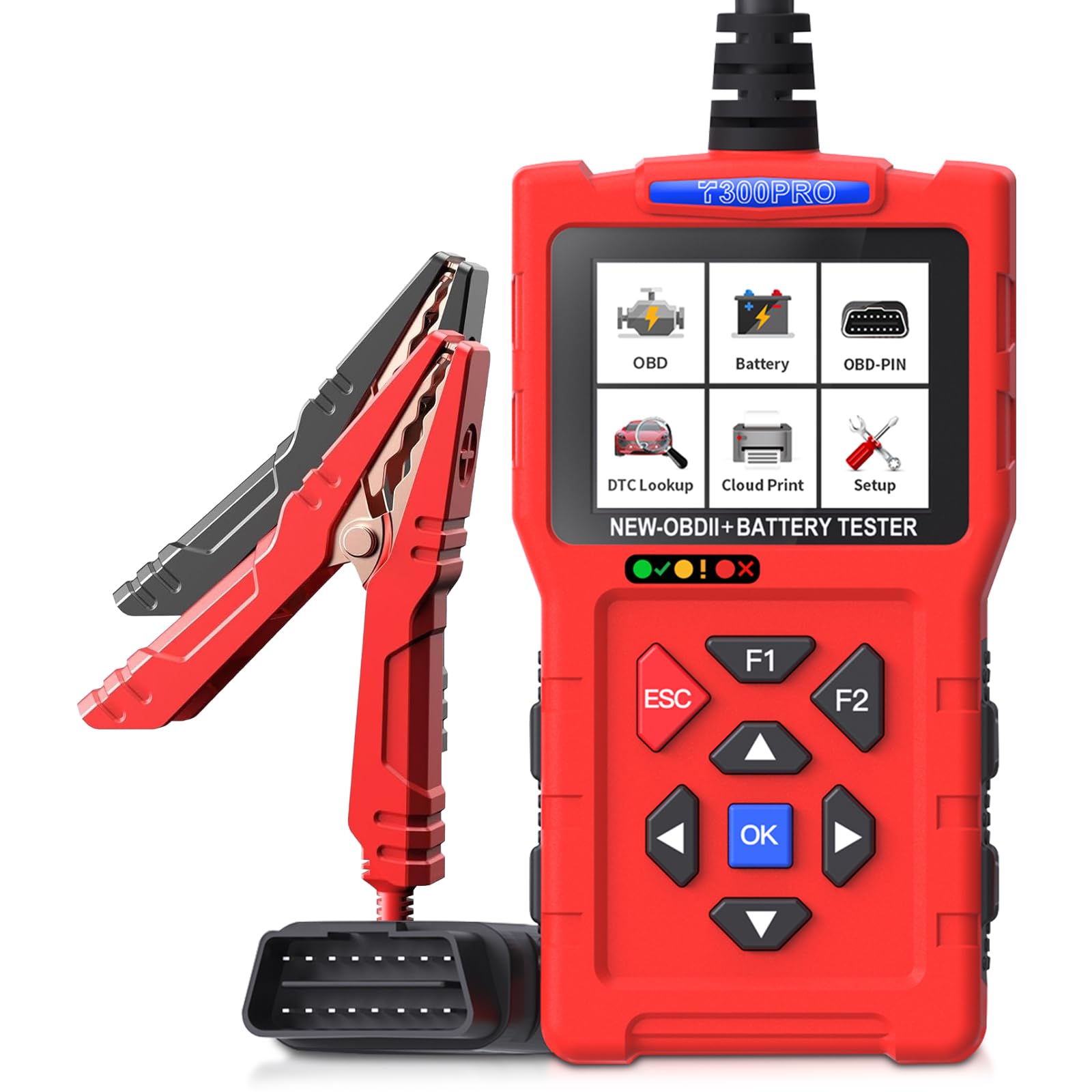Car Scanner and Battery Tester 12v / 24v Automotive, 202000 CCA Car Battery Tester and Check Engine Code Reader, T300PRO