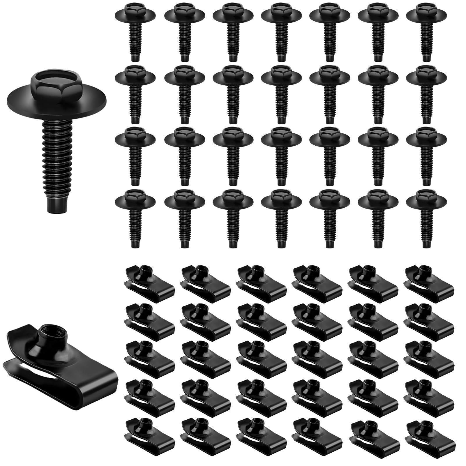 ?Upgraded?30 Sets M6-1.0  25mm Extruded U Nuts and Hex Head SEMS Bolts Kit w/Dog Point -OEM Replacement for GM 11503714, Ford W5