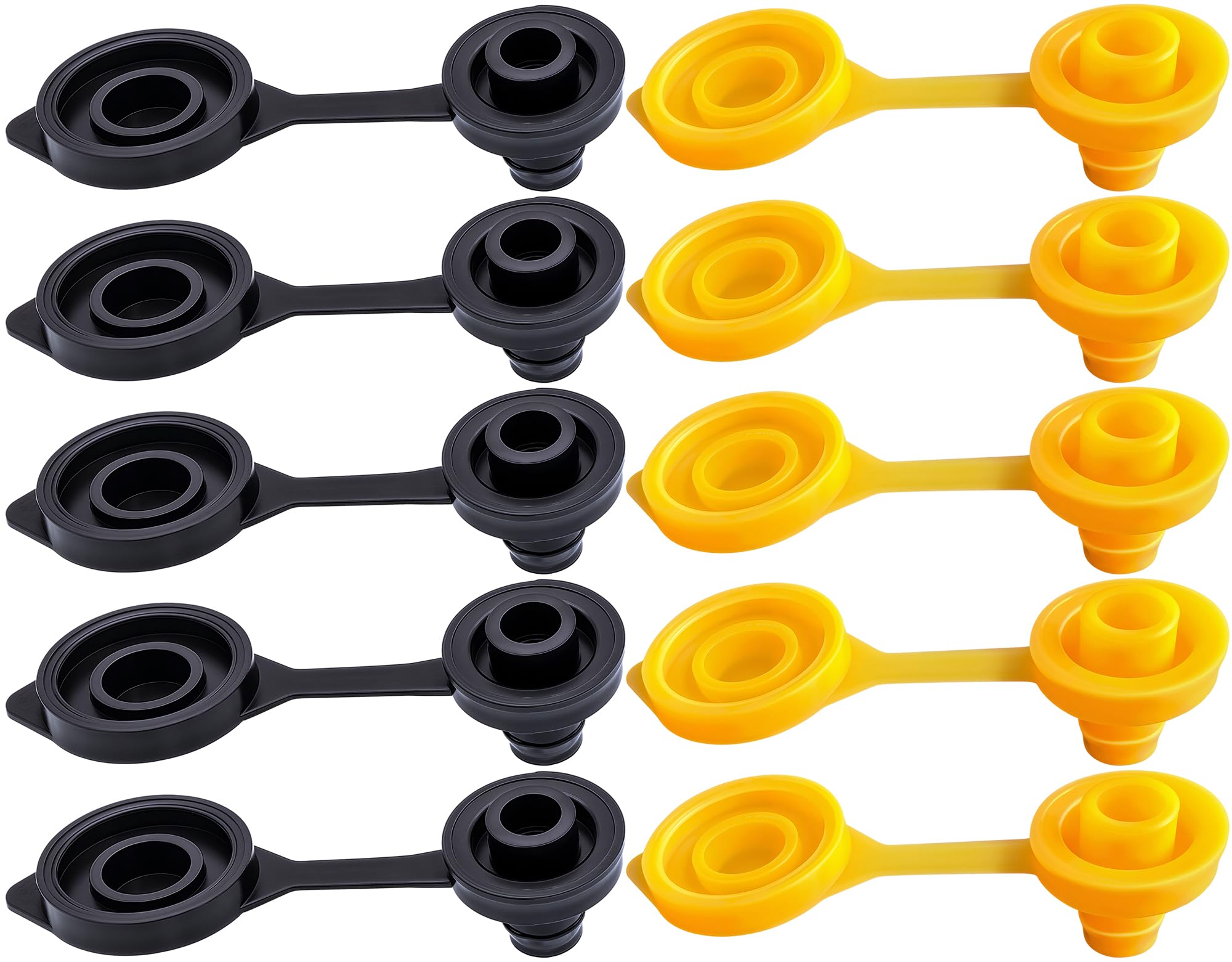 MEAJOO 10 PCS Small Universal Can Vent Cap, Compatible for Most of The Cans Old Style Water Gas Jug (Black & Yellow)