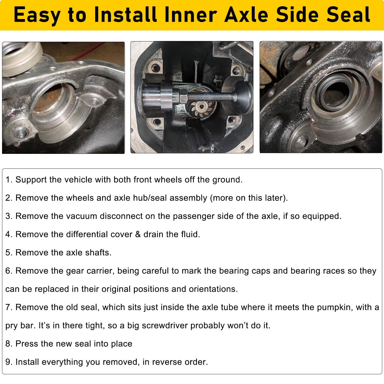 Front Inner Axle Side Seal Installation Tool for Dana 30/44/60 Front differentials Fits Jeep Wrangle, Ford, Dodge, Volve and mor