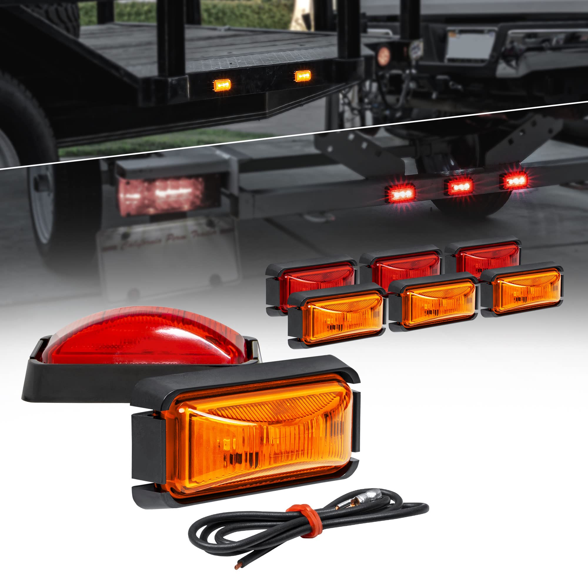 True Mods 8Pc 2.5'' Amber + Red Led Trailer Marker Light W/Black Bezel [Dot Fmvss 108] [Sae P2Pc] [Surface Mount] [Waterproof Ip