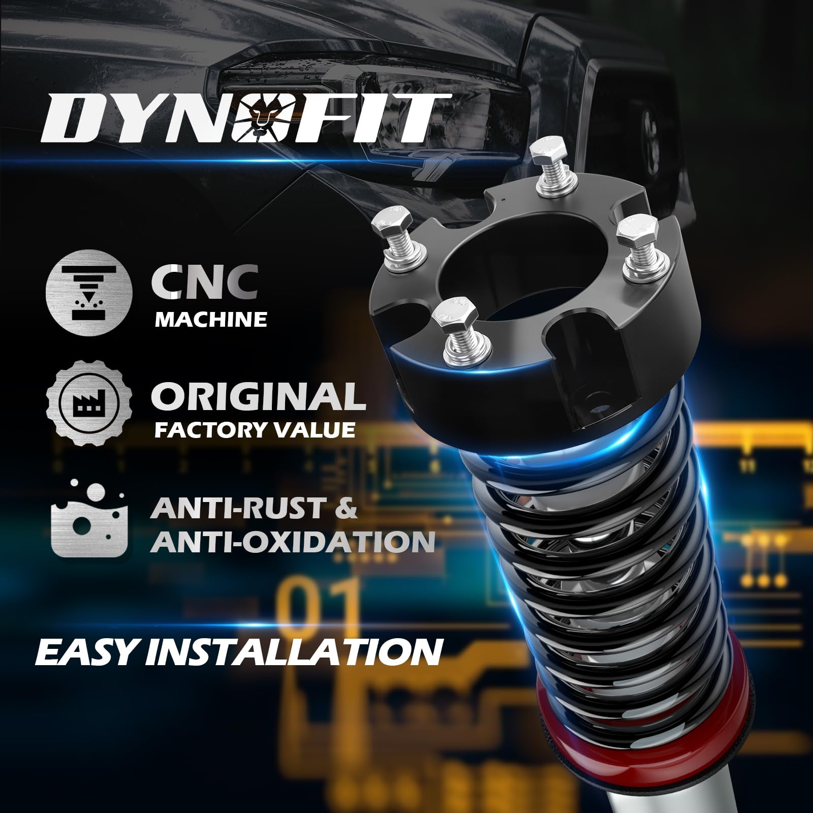 Dynofit Leveling Lift Kits For Tundra 2007-2021, 3'' Front Strut Spacers And 2'' Rear Blocks Kit, Lift Spacers And Lift Block Wi