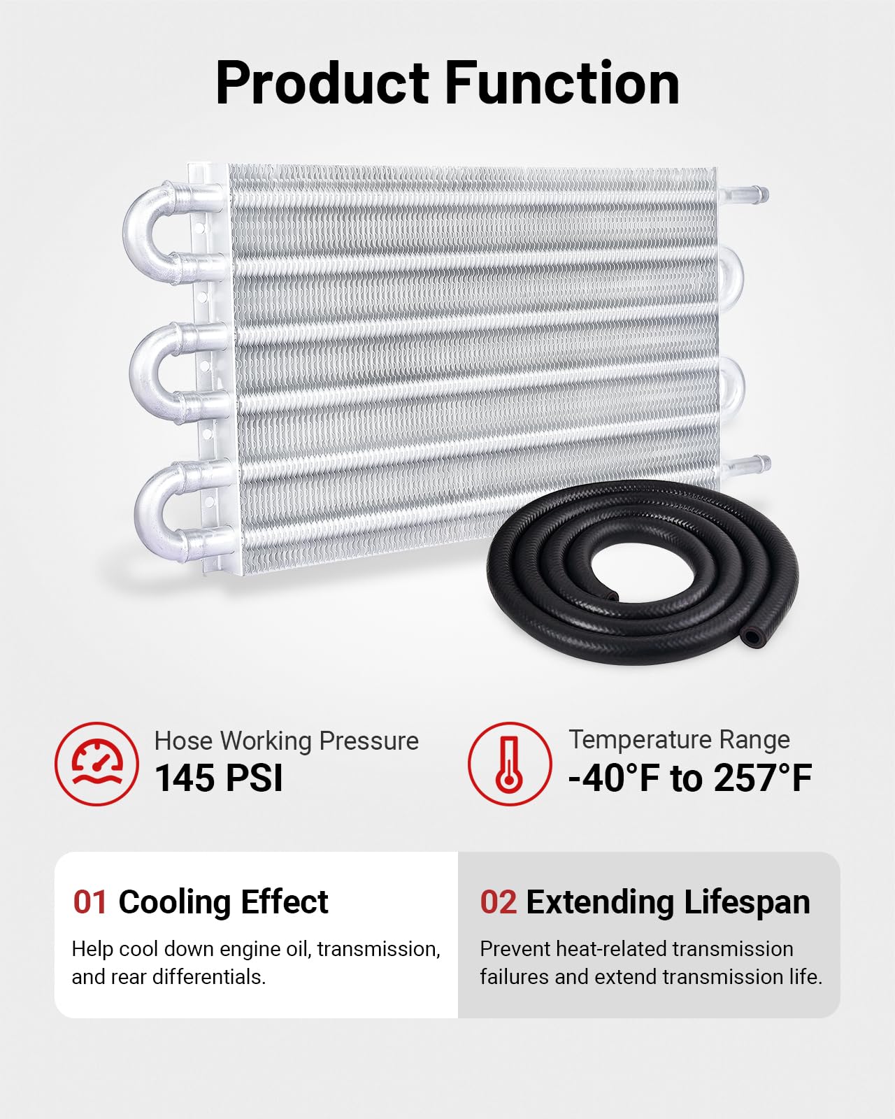 Evil Energy 5/16'' Transmission Oil Cooler, 6 Pass Tube And Fin Cooler Kit Universal Aluminium Silver